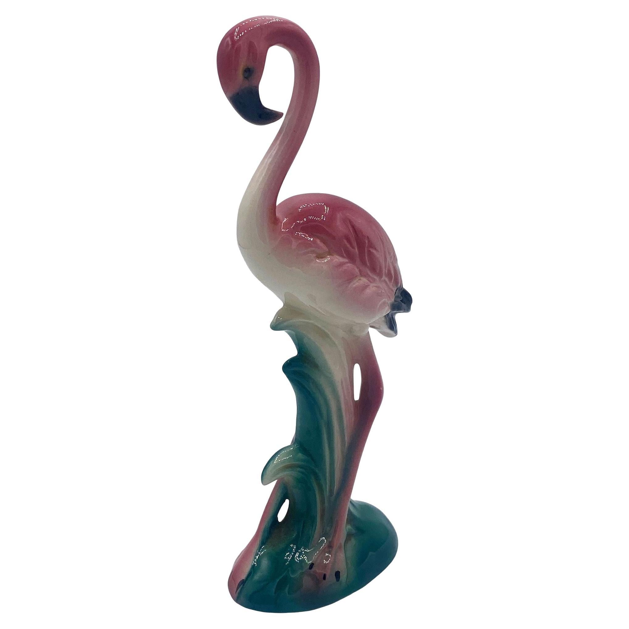 Mid-century California Pottery Ceramic Inquisitive Pink Flamingo Figurine