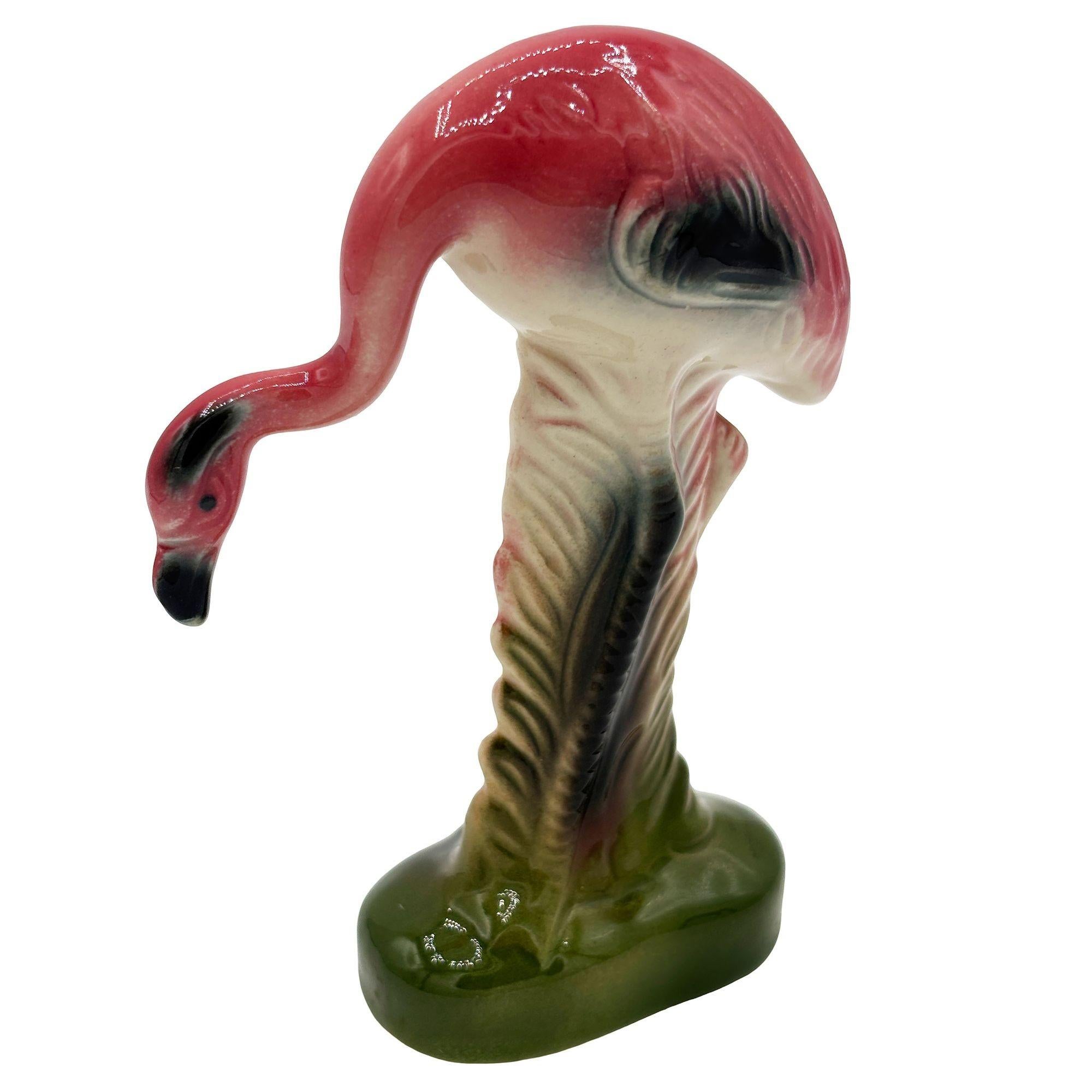 Mid-Century Modern Mid-century California Pottery Ceramic On The Prowl Pink Flamingo Figurine For Sale
