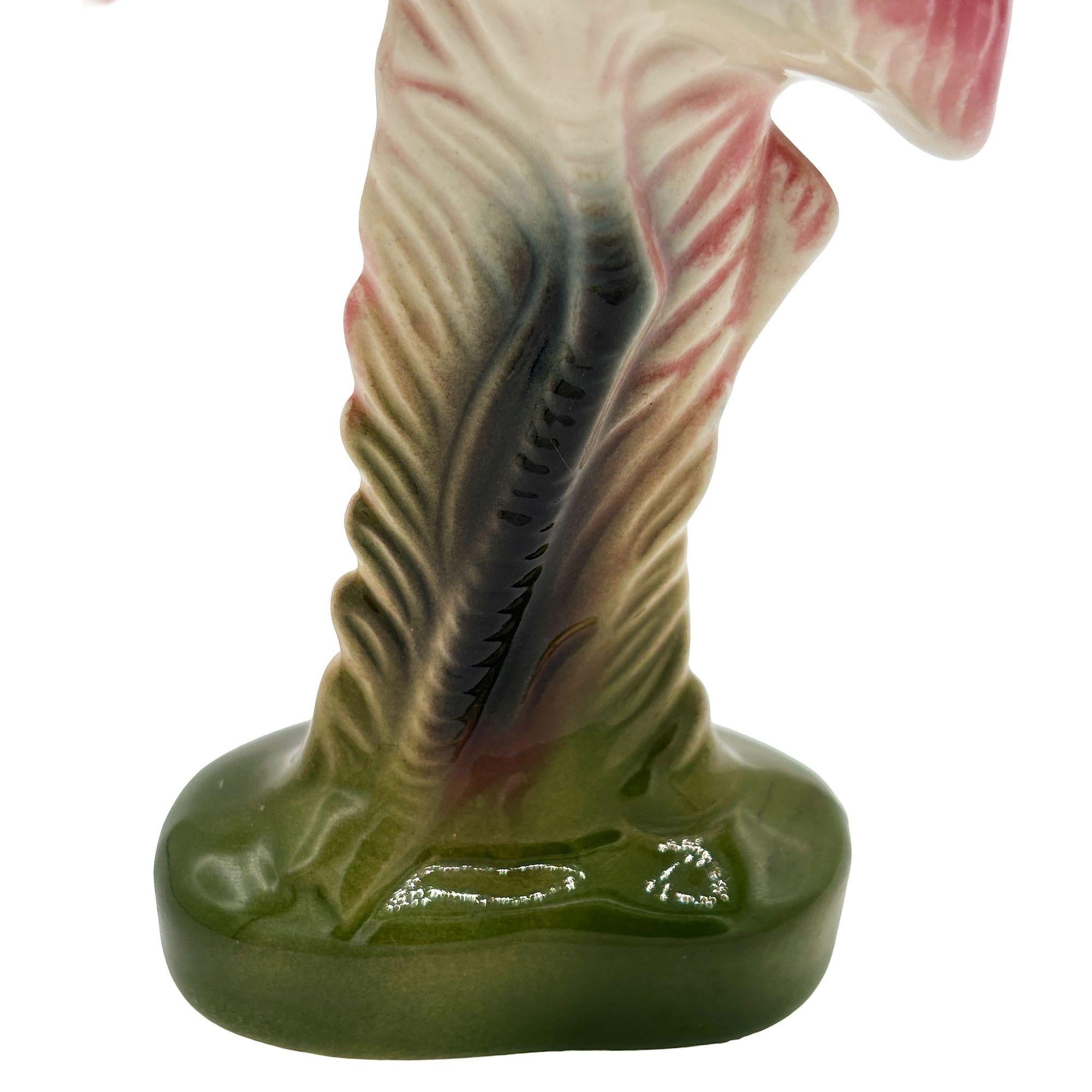 Mid-20th Century Mid-century California Pottery Ceramic On The Prowl Pink Flamingo Figurine For Sale