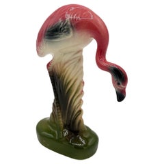 Vintage Mid-century California Pottery Ceramic On The Prowl Pink Flamingo Figurine