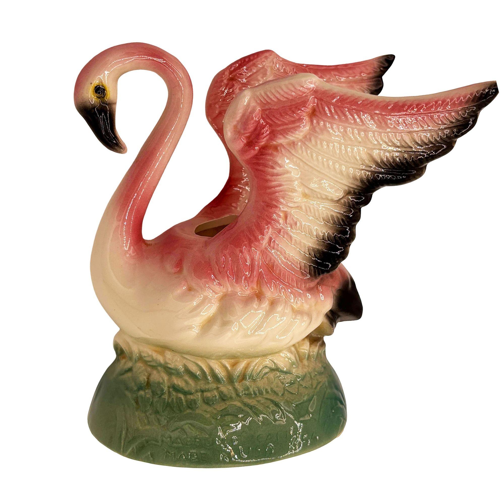 Mid-Century Modern Mid-century California Pottery Ceramic Pink Flamingo Table Planter w/ Light Base For Sale