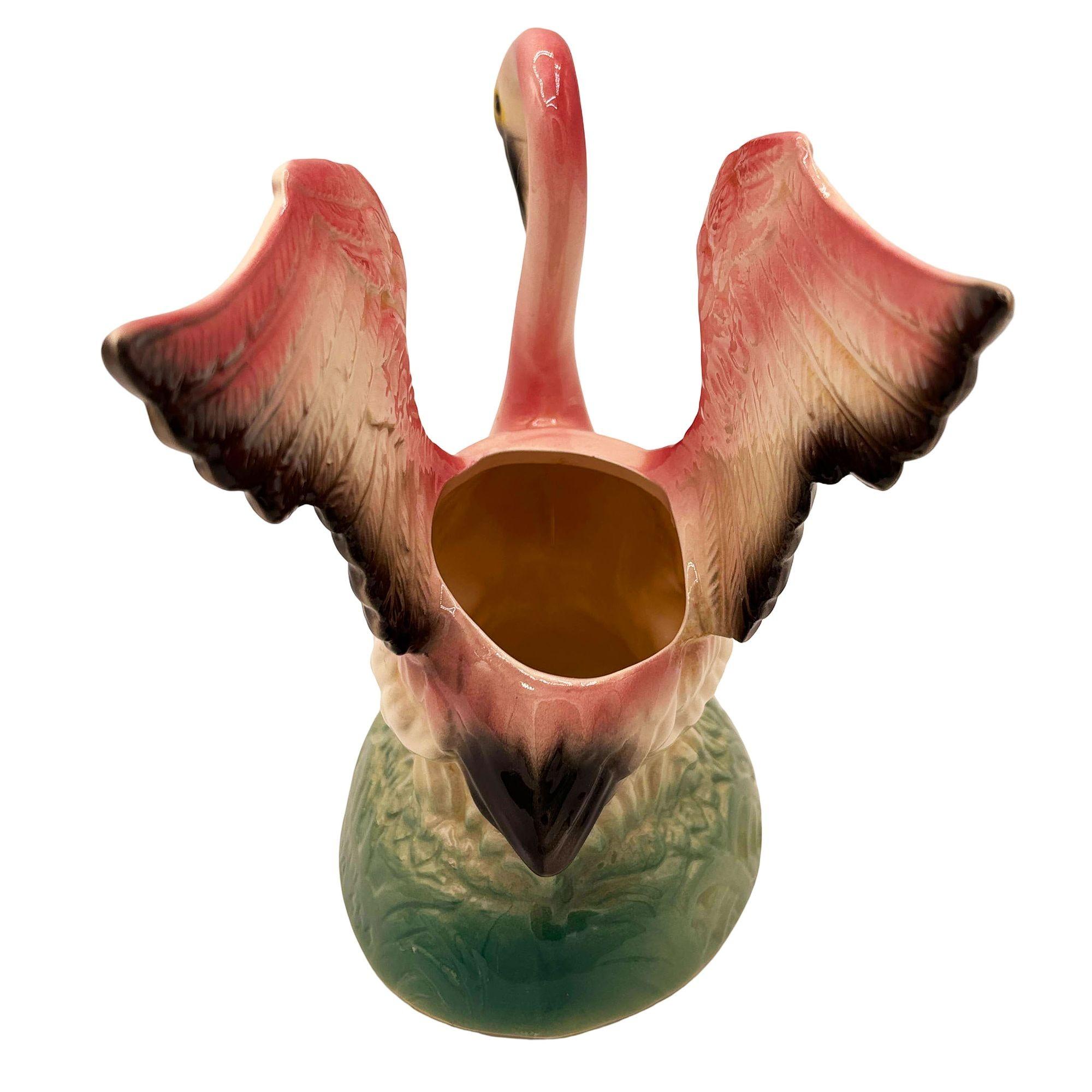 American Mid-century California Pottery Ceramic Pink Flamingo Table Planter w/ Light Base For Sale