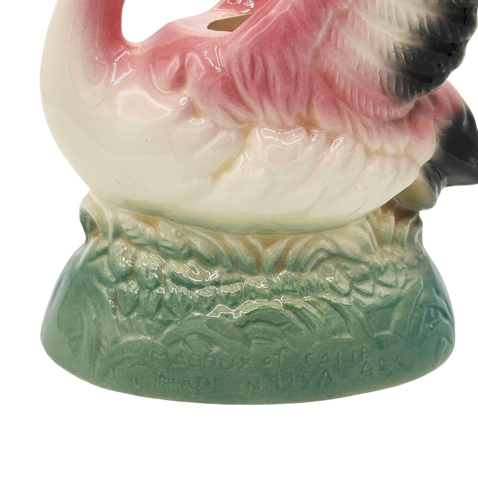 Mid-20th Century Mid-century California Pottery Ceramic Pink Flamingo Table Planter w/ Light Base For Sale