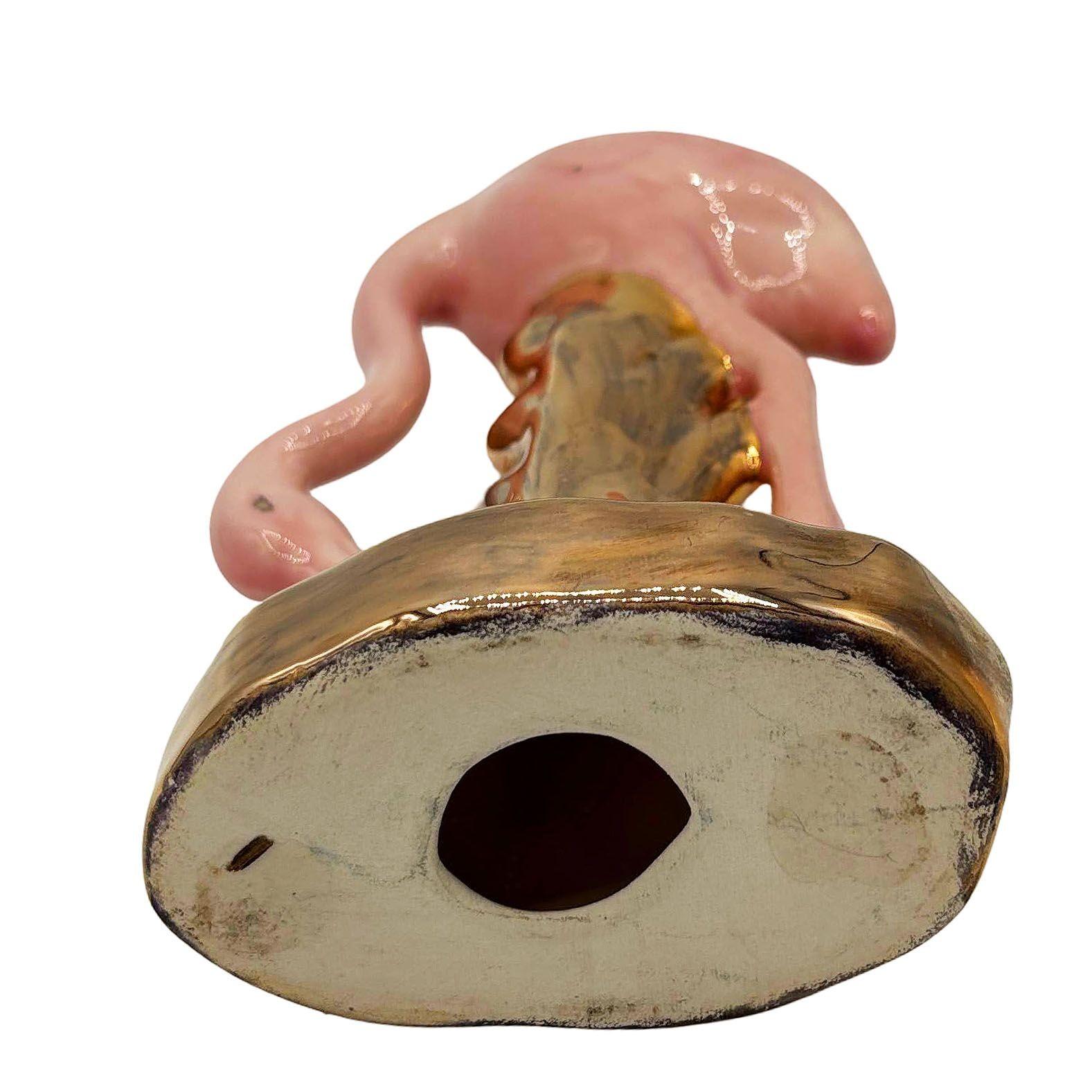 Metà XX secolo Figurina di fenicottero rosa e oro in ceramica della California Pottery, metà del secolo scorso in vendita