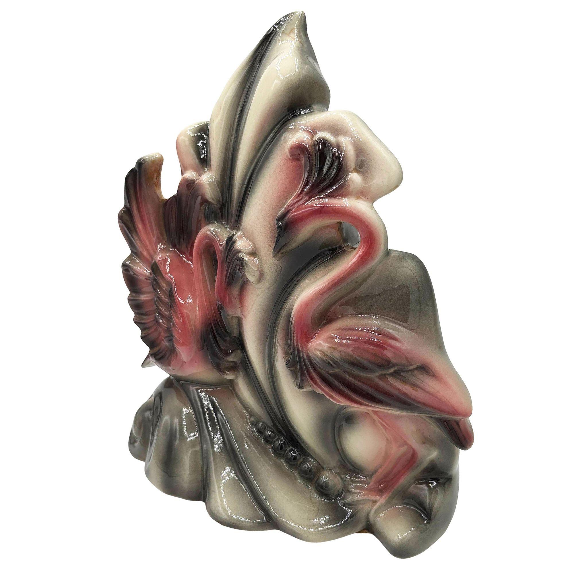 Lámpara de sobremesa de cerámica California Pottery de mediados de siglo con forma de hoja de cisne rosa Moderno de mediados de siglo en venta