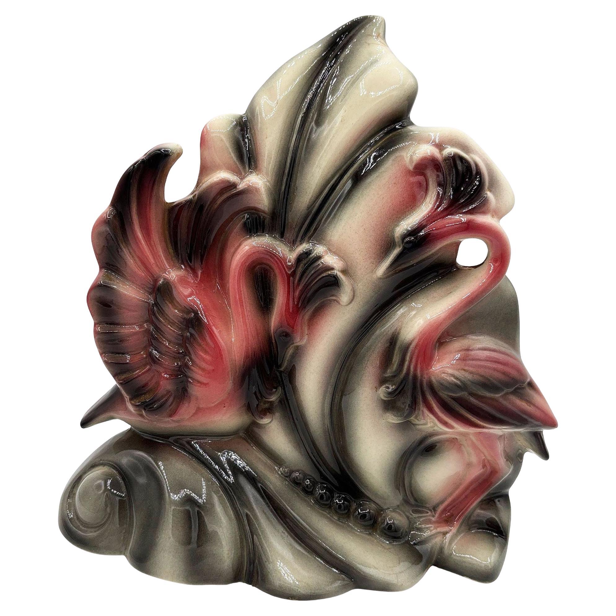 Lámpara de sobremesa de cerámica California Pottery de mediados de siglo con forma de hoja de cisne rosa en venta