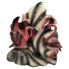 Mid-century California Pottery Ceramic Pink Swan Leaf TV Table Lamp