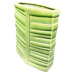 California Pottery Grüne Keramik Tropische Bambus Blumenvase aus der Mitte des Jahrhunderts