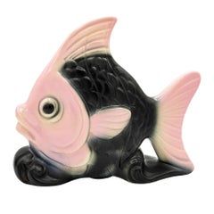 Mid-century California Pottery Pink & Black Ceramic Angel Fish Pocket Planter