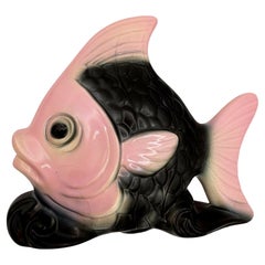 Mitte des Jahrhunderts California Pottery Rosa & Schwarz Keramik Engel Fisch Tasche Pflanzer