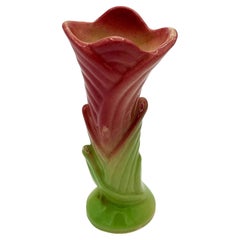 Mid Century Calla Lilly Pink Green Bud Vase by Shawee Pottery