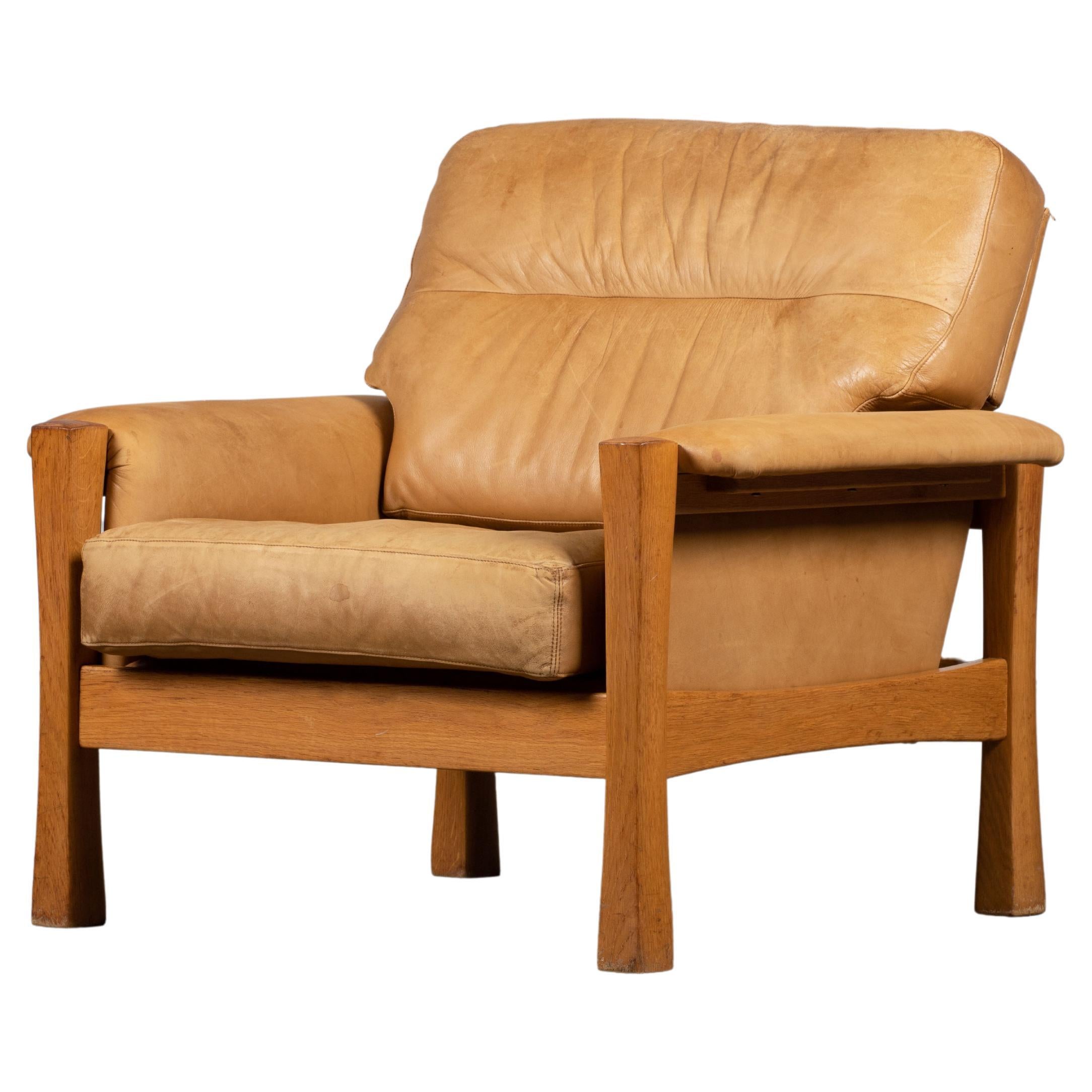 Mid-Century Camel Leather Armchair in Style of Pierre Chapo, 1960