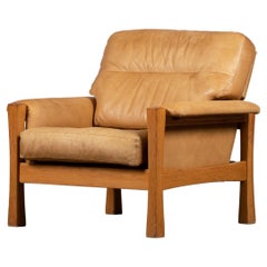 Retro Mid-Century Camel Leather Armchair in Style of Pierre Chapo, 1960