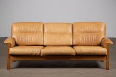 Mid-Century Camel Leather Sofa in Style of Pierre Chapo, 1960