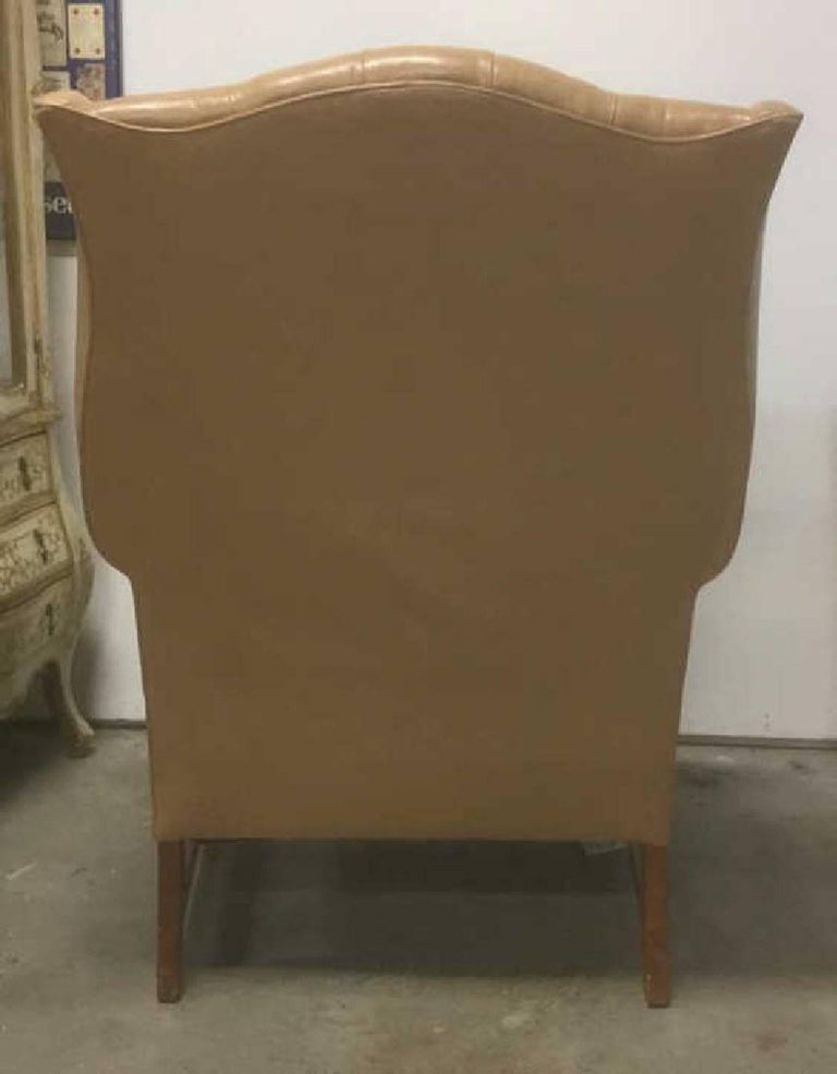 Camel Tone Leather Chesterfield Tufted Wing Chair For Sale at 1stDibs