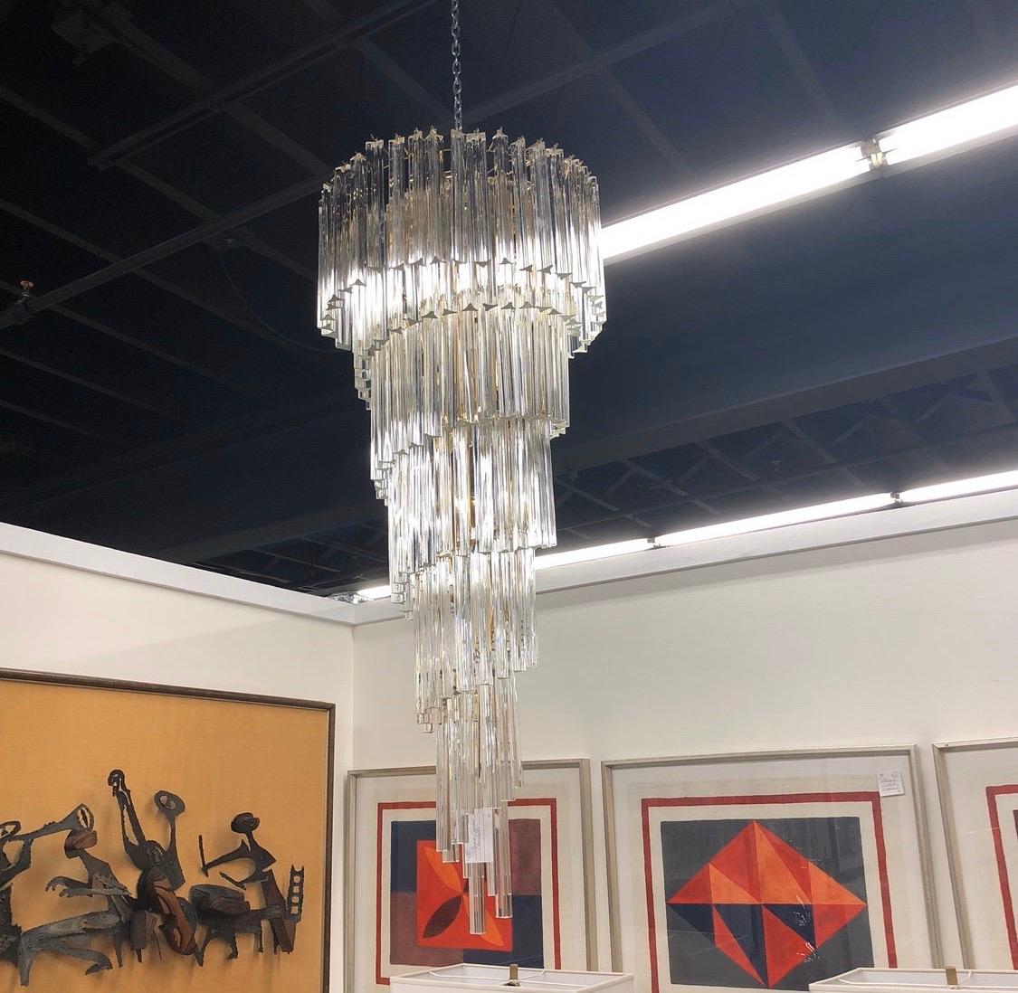 Mid-Century Modern Midcentury Camer Murano Glass Italy Waterfall Chandelier