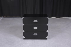 Vintage 1970s Ebonized Mid-Century Campaign Dresser with Chrome Accents
