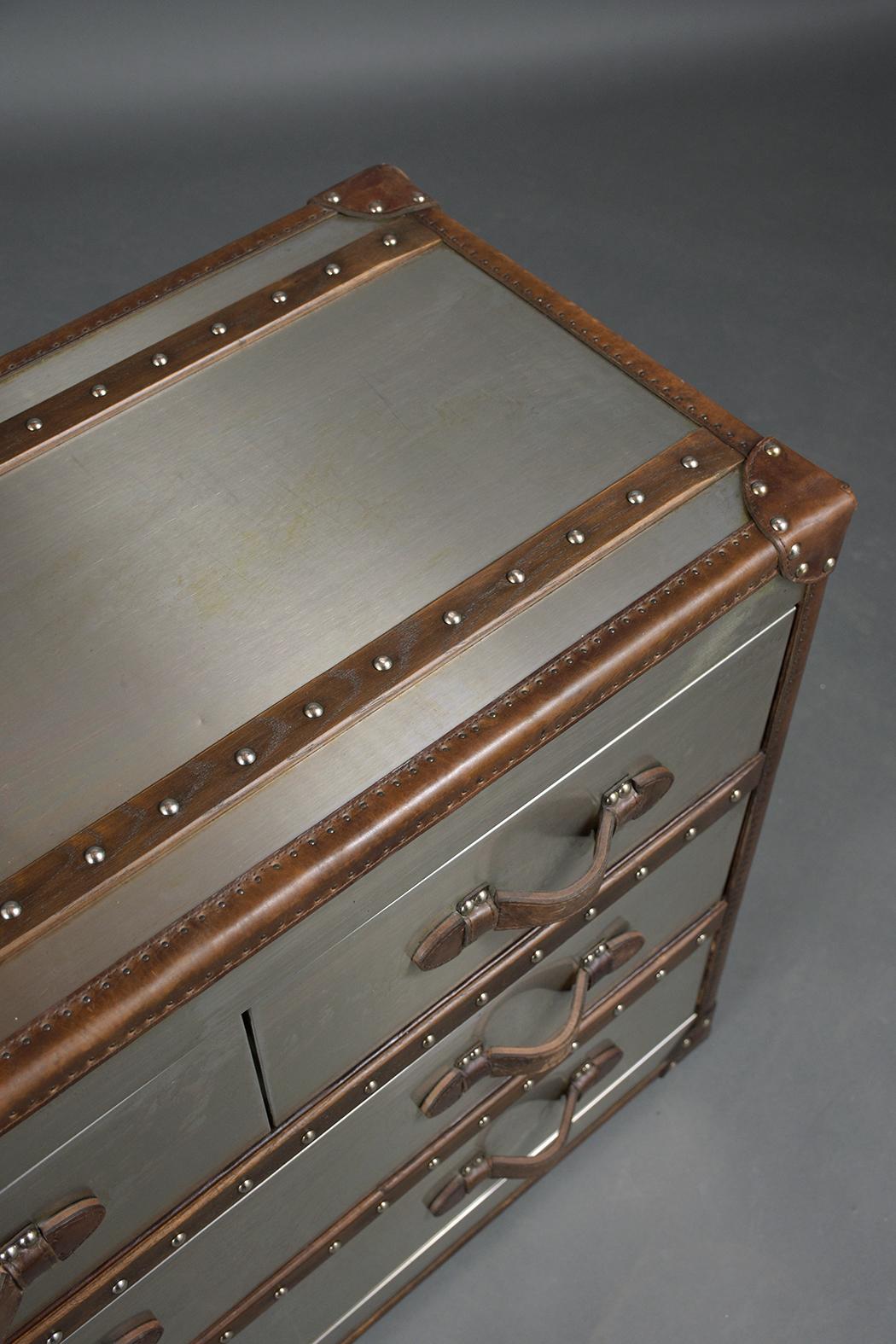 Brushed Mid-Century Campaign Chest of Drawer