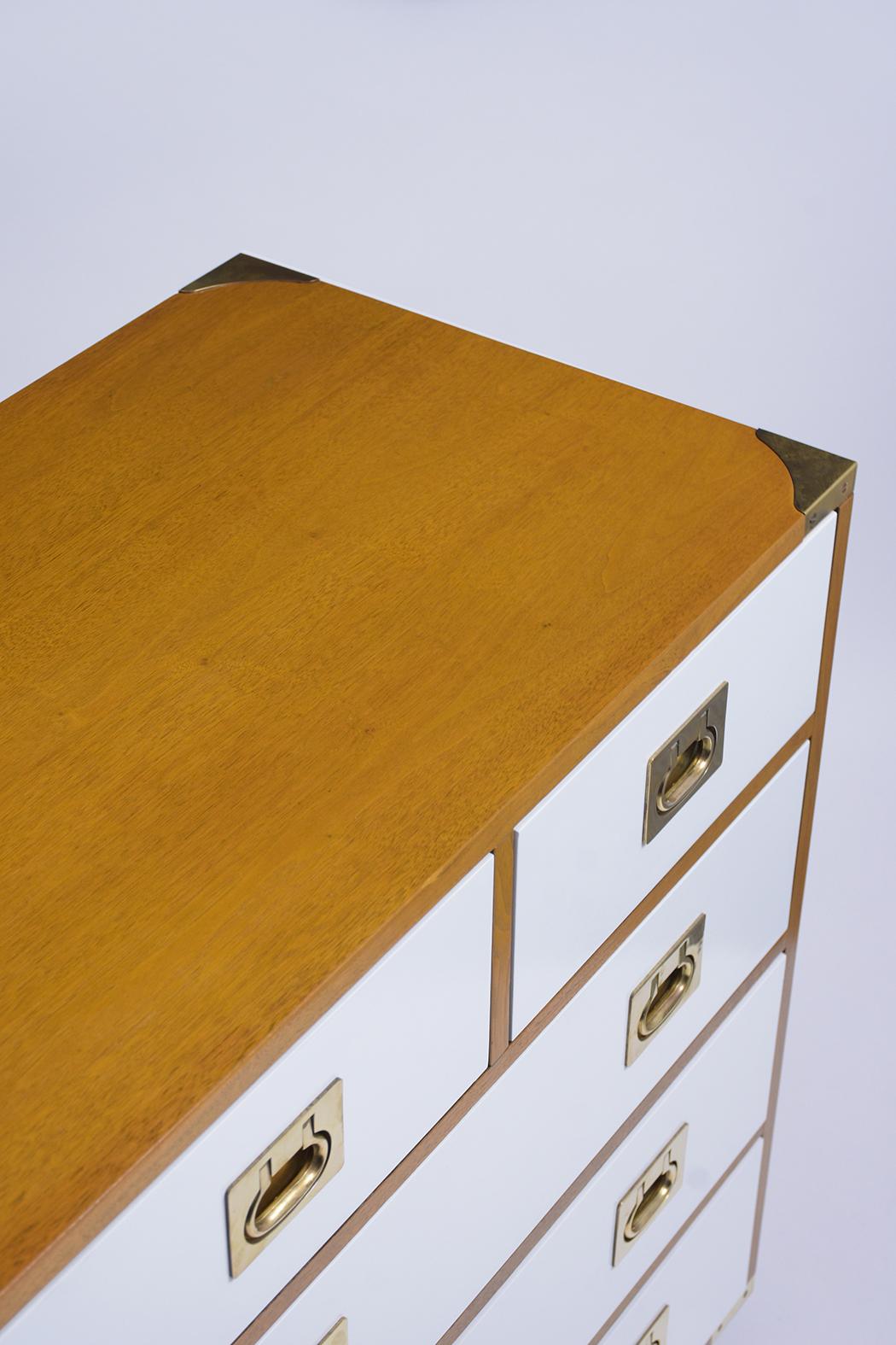 Brass Mid Century Campaign Chest of Drawers