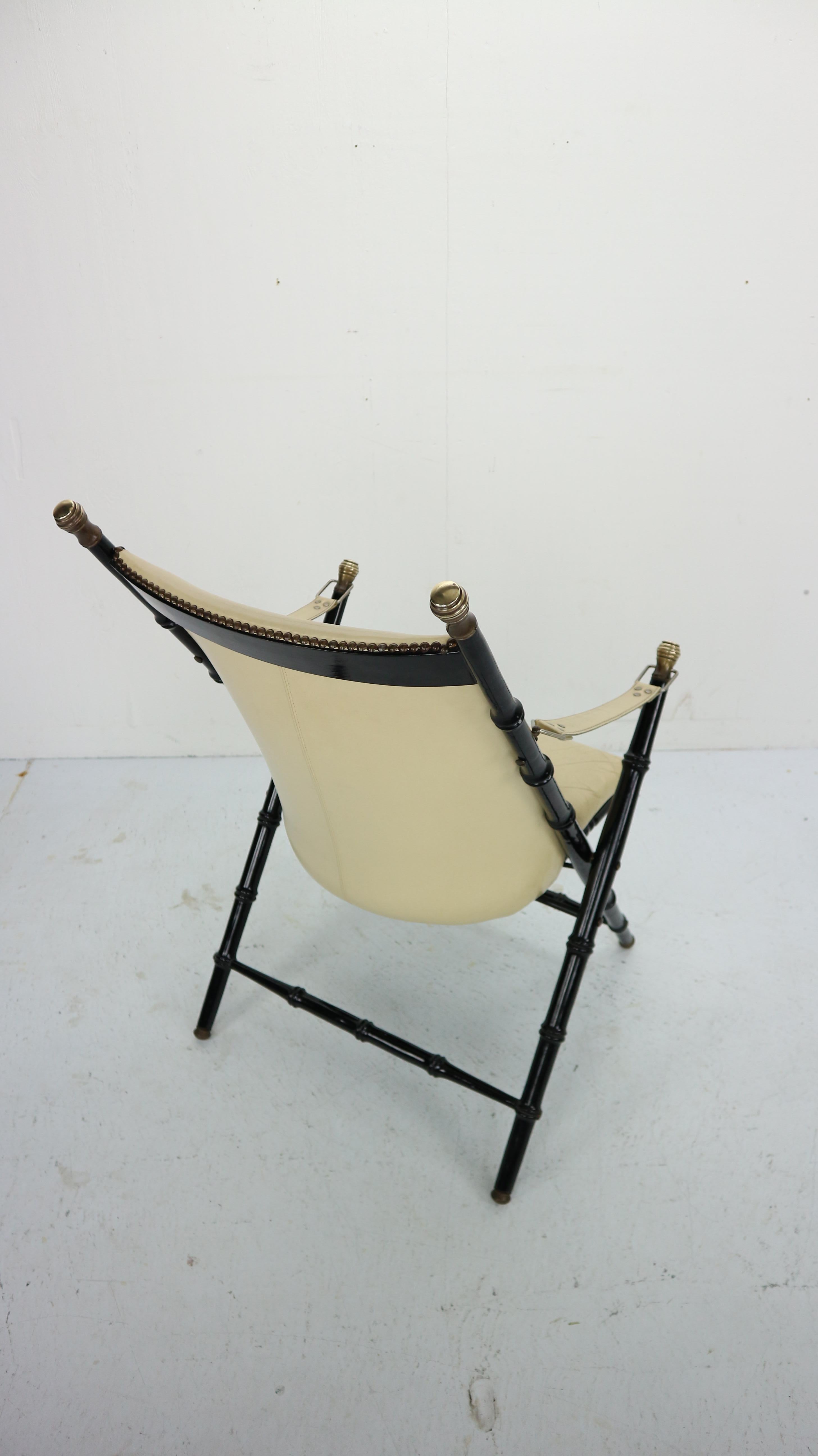 Midcentury Campaign Folding Chair in Leather by Valenti, 1970s 3