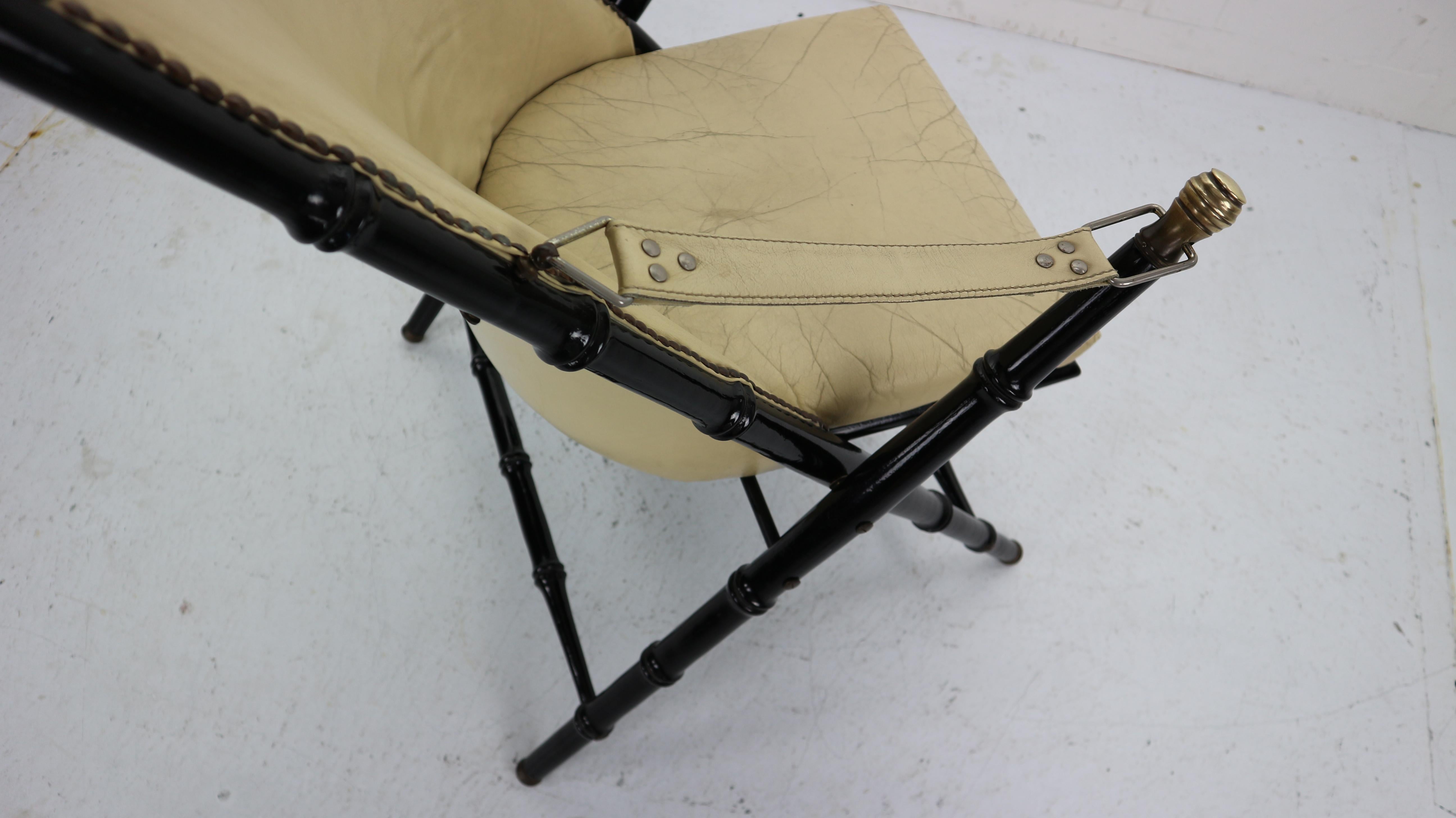 Midcentury Campaign Folding Chair in Leather by Valenti, 1970s 4