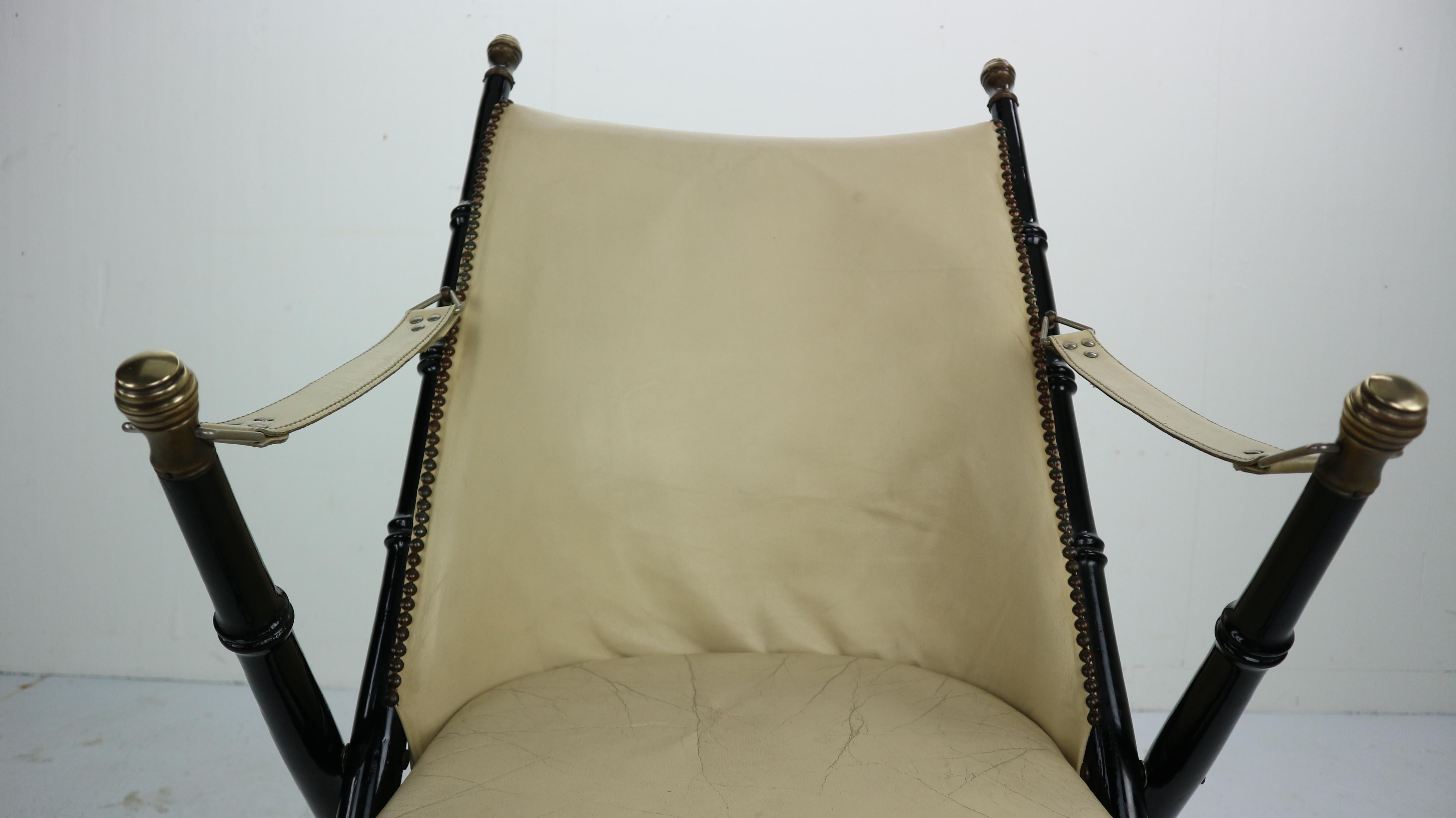 Midcentury Campaign Folding Chair in Leather by Valenti, 1970s 9