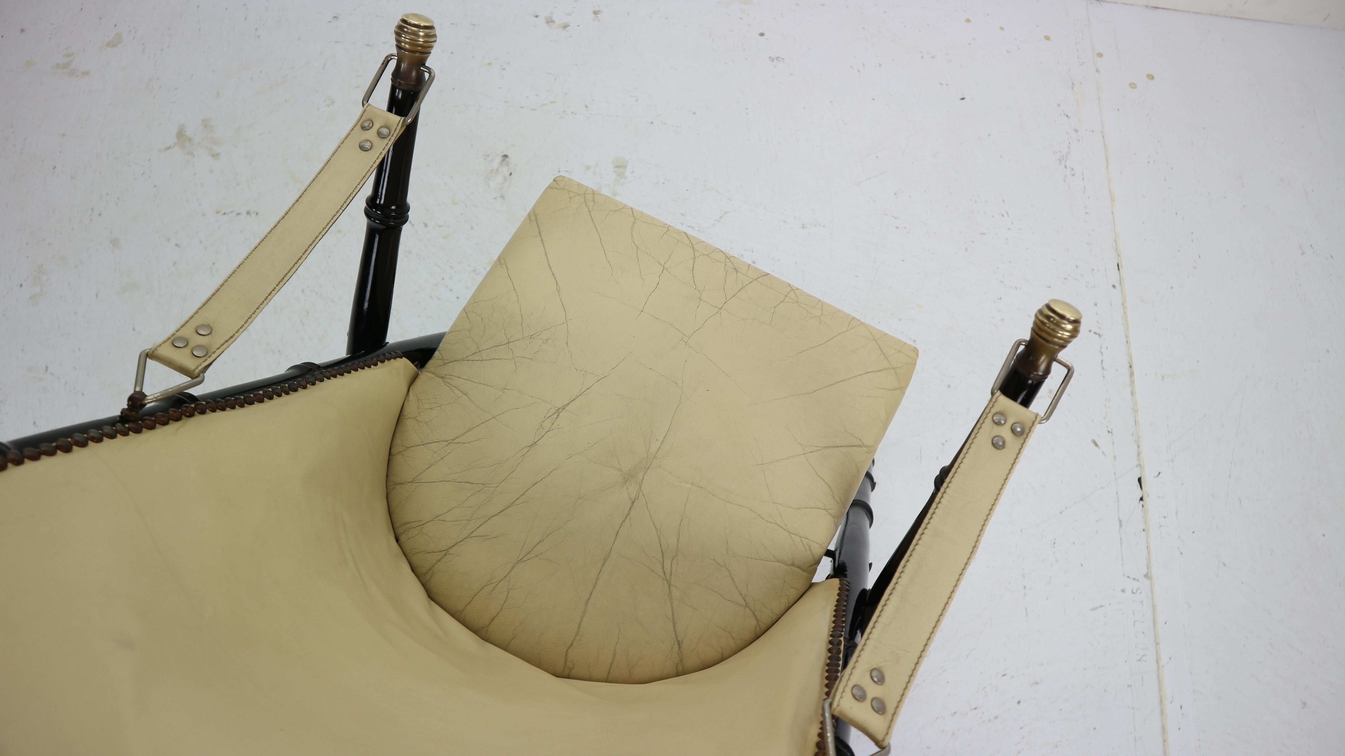 Midcentury Campaign Folding Chair in Leather by Valenti, 1970s 11