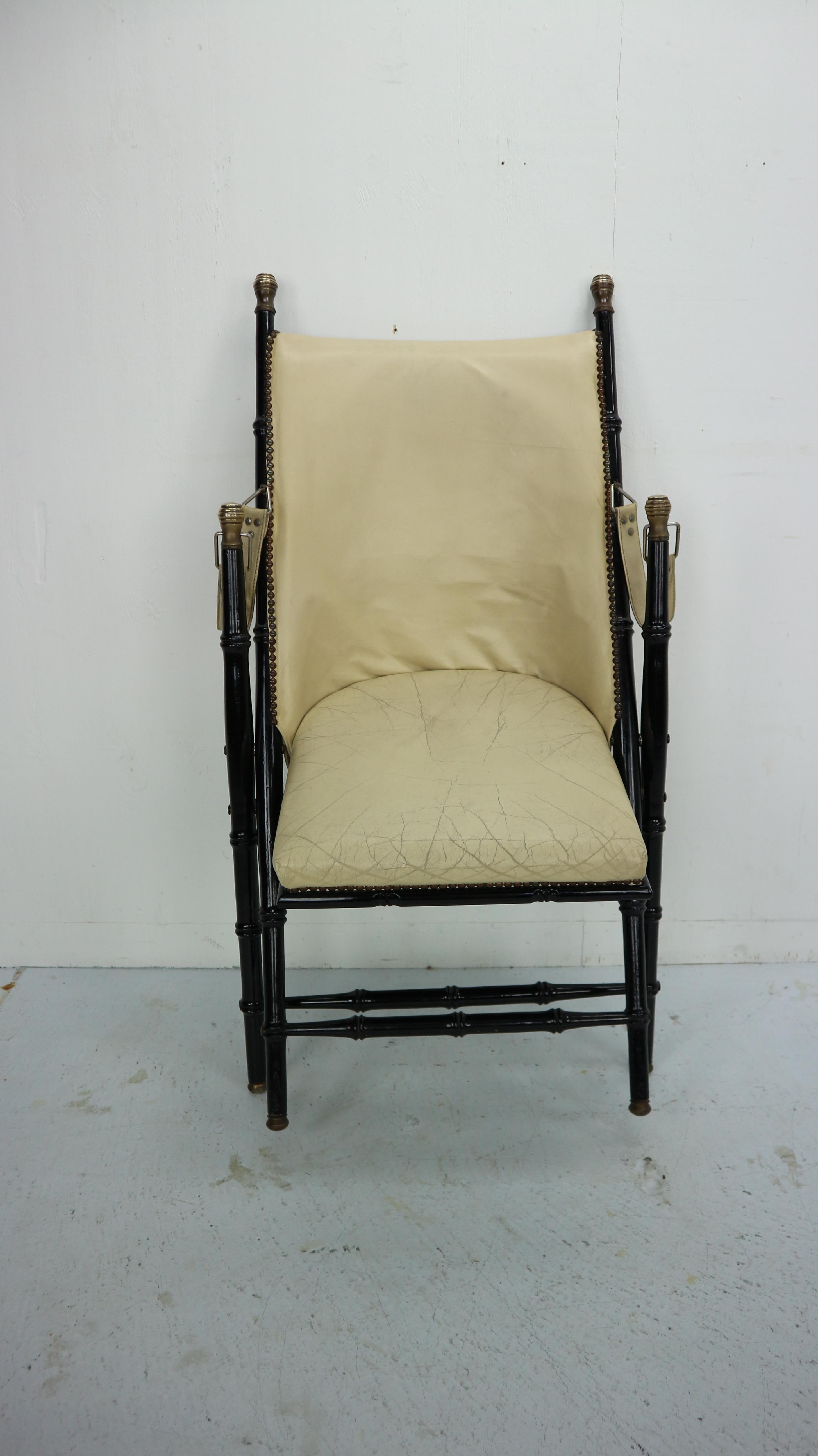 Midcentury Campaign Folding Chair in Leather by Valenti, 1970s 13