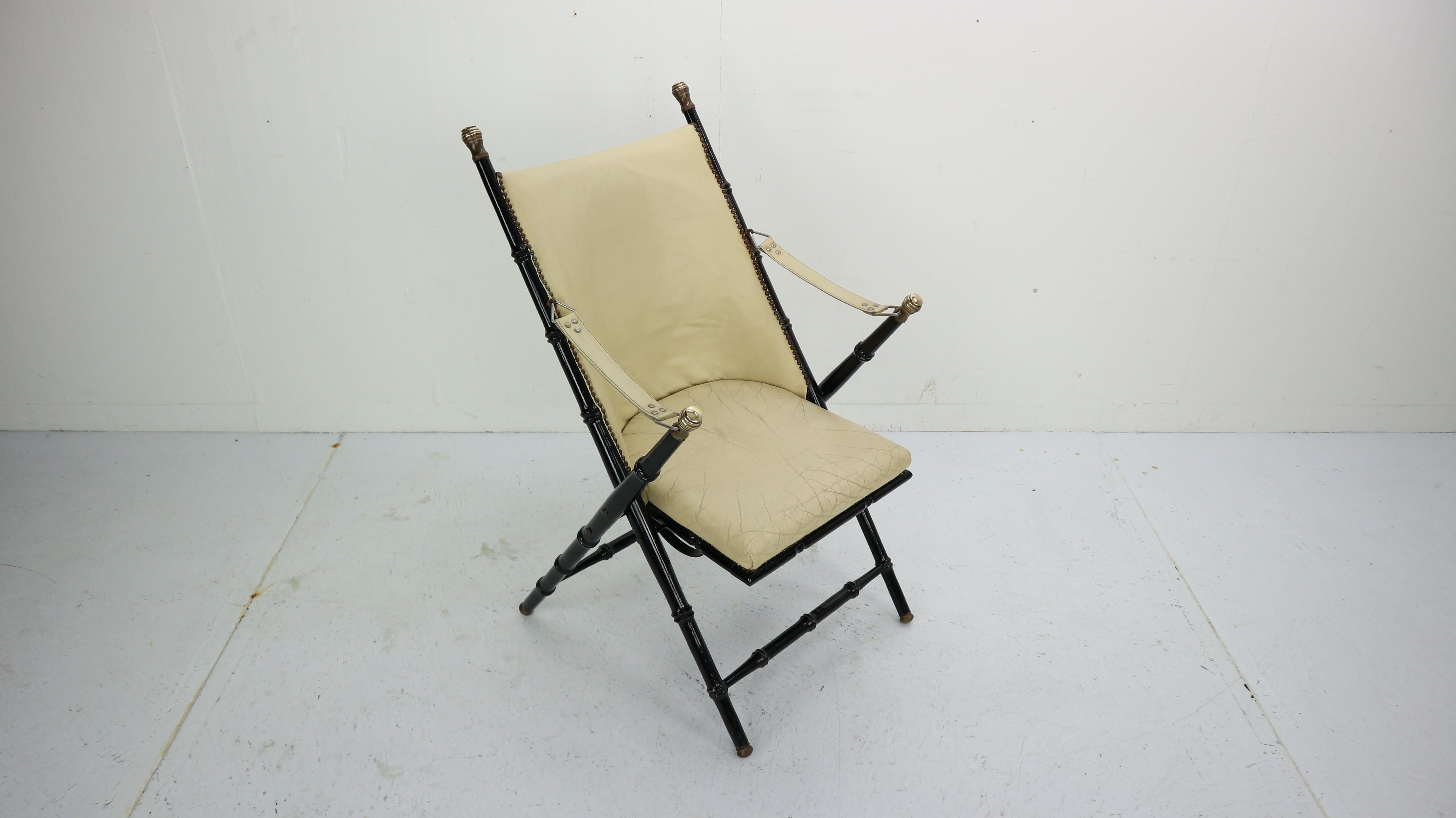 Spanish Midcentury Campaign Folding Chair in Leather by Valenti, 1970s