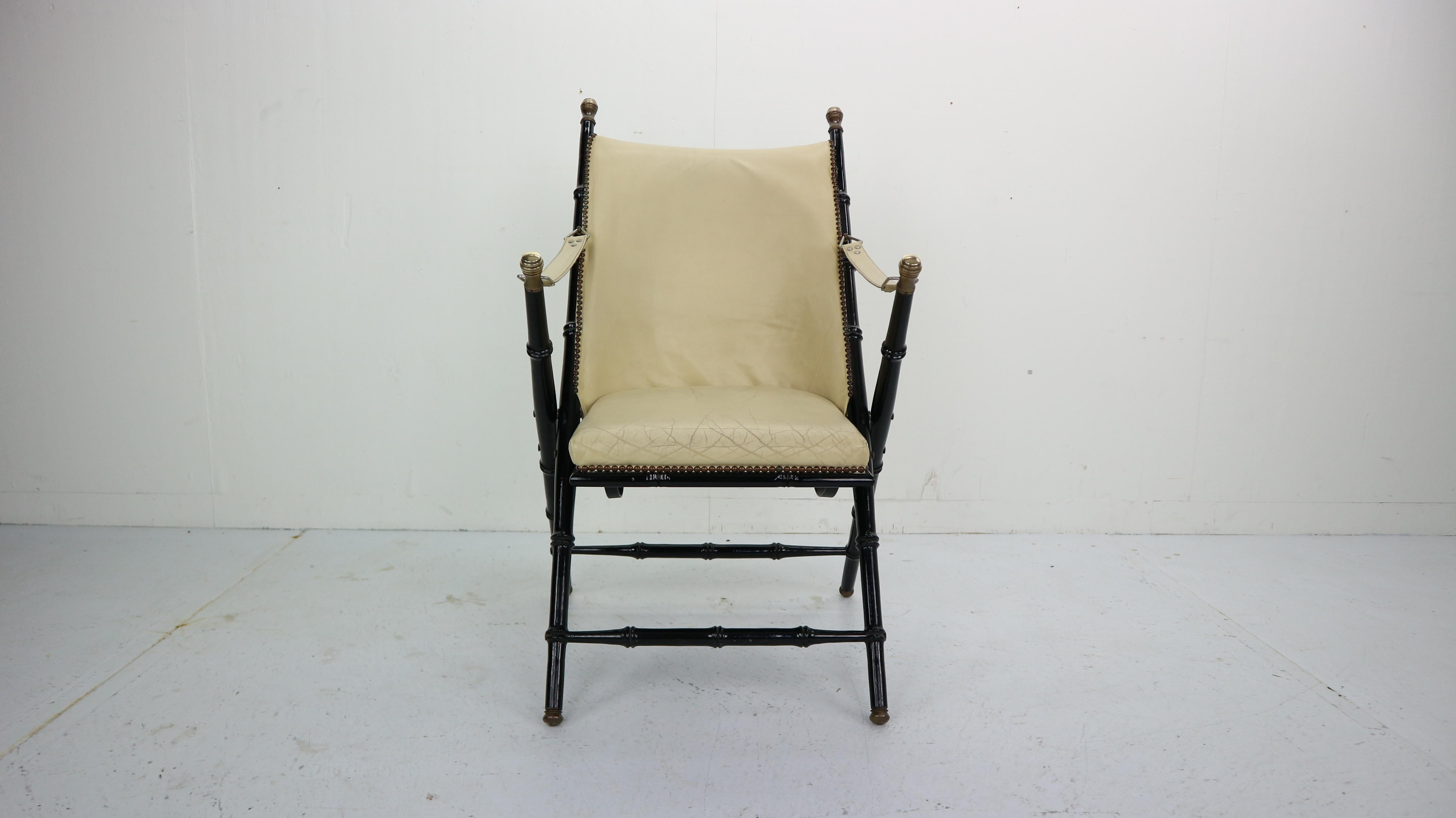 Midcentury Campaign Folding Chair in Leather by Valenti, 1970s In Good Condition In The Hague, NL