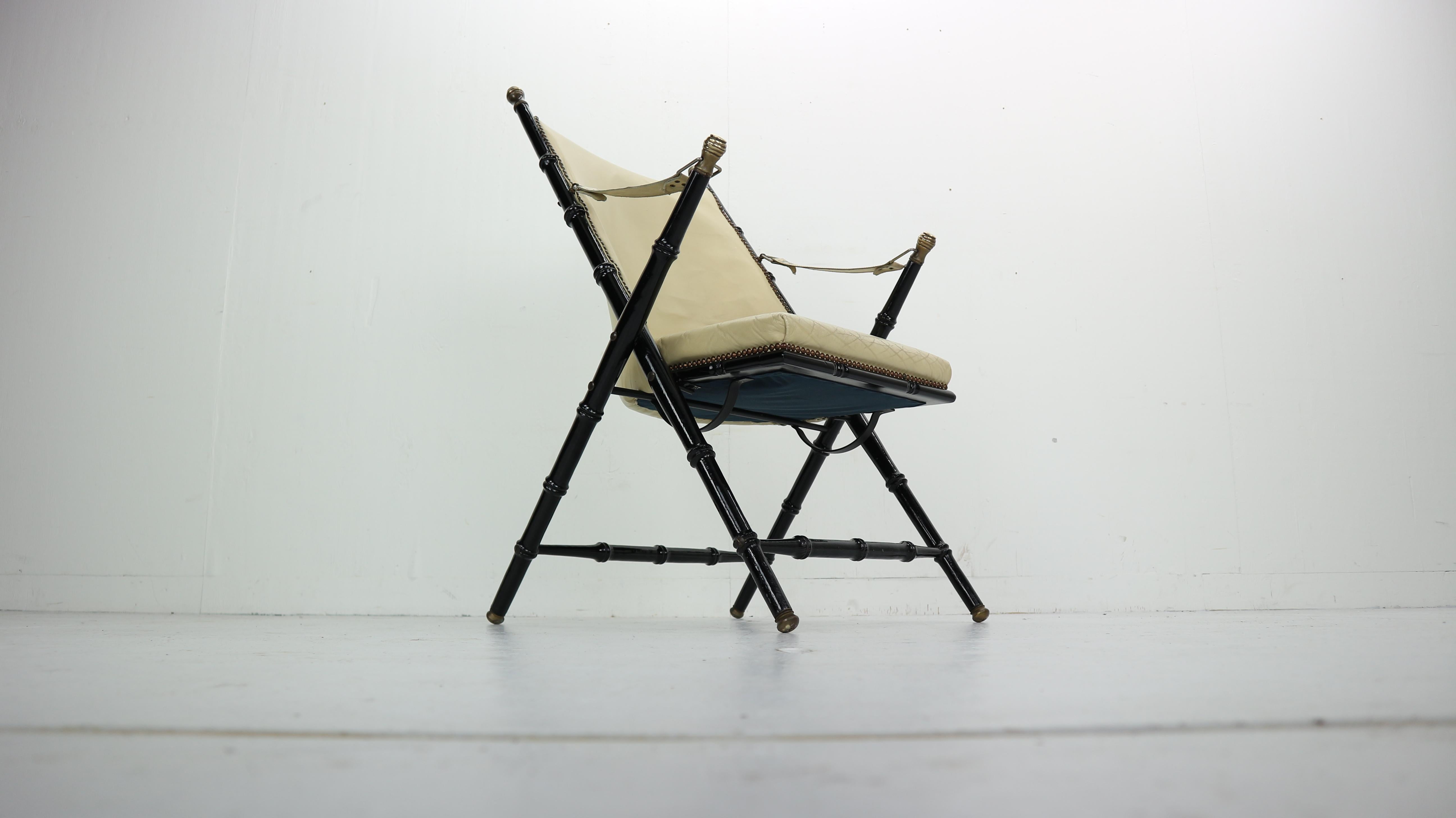 Late 20th Century Midcentury Campaign Folding Chair in Leather by Valenti, 1970s