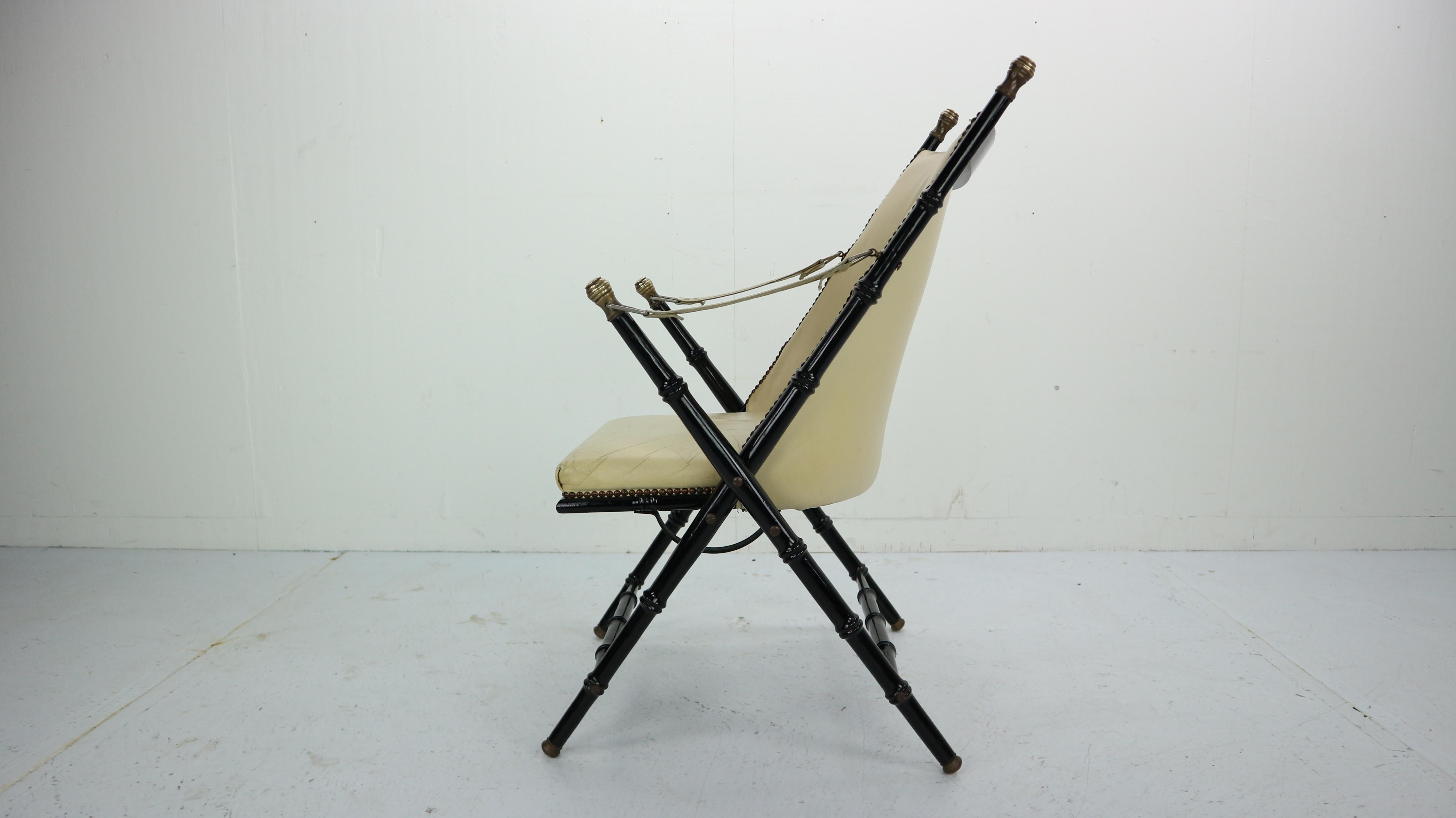 Brass Midcentury Campaign Folding Chair in Leather by Valenti, 1970s