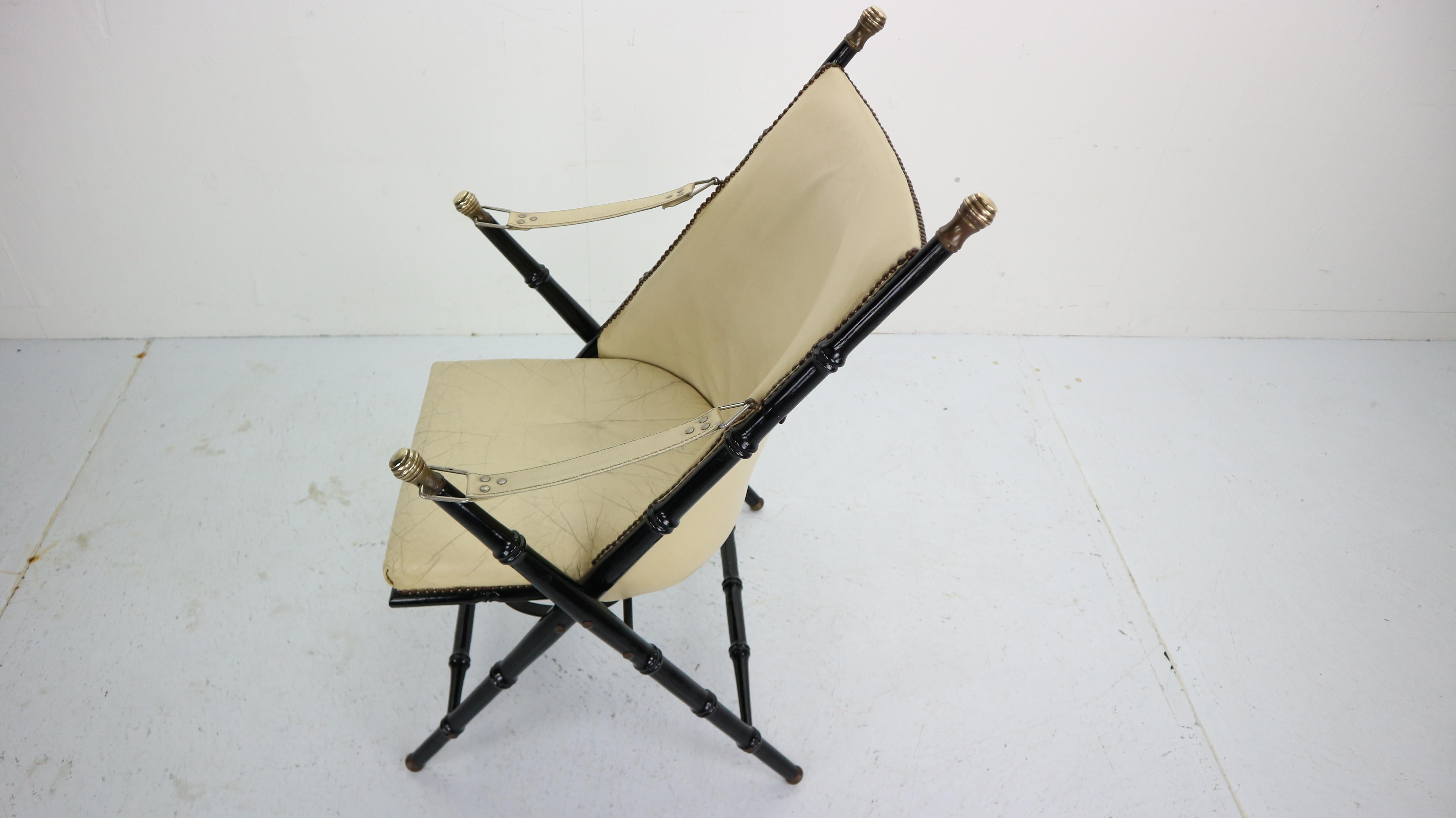Midcentury Campaign Folding Chair in Leather by Valenti, 1970s 1
