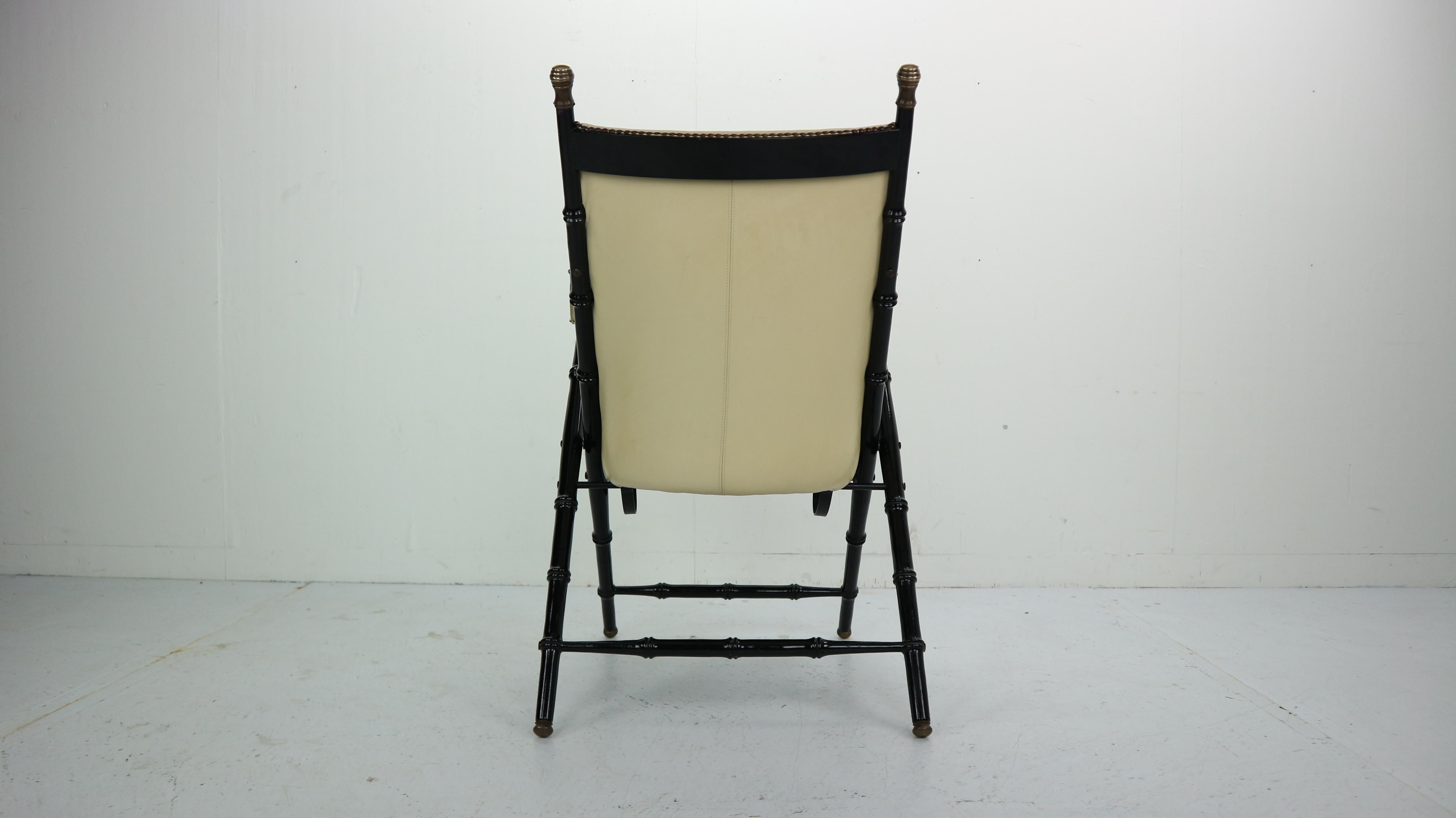 Midcentury Campaign Folding Chair in Leather by Valenti, 1970s 2