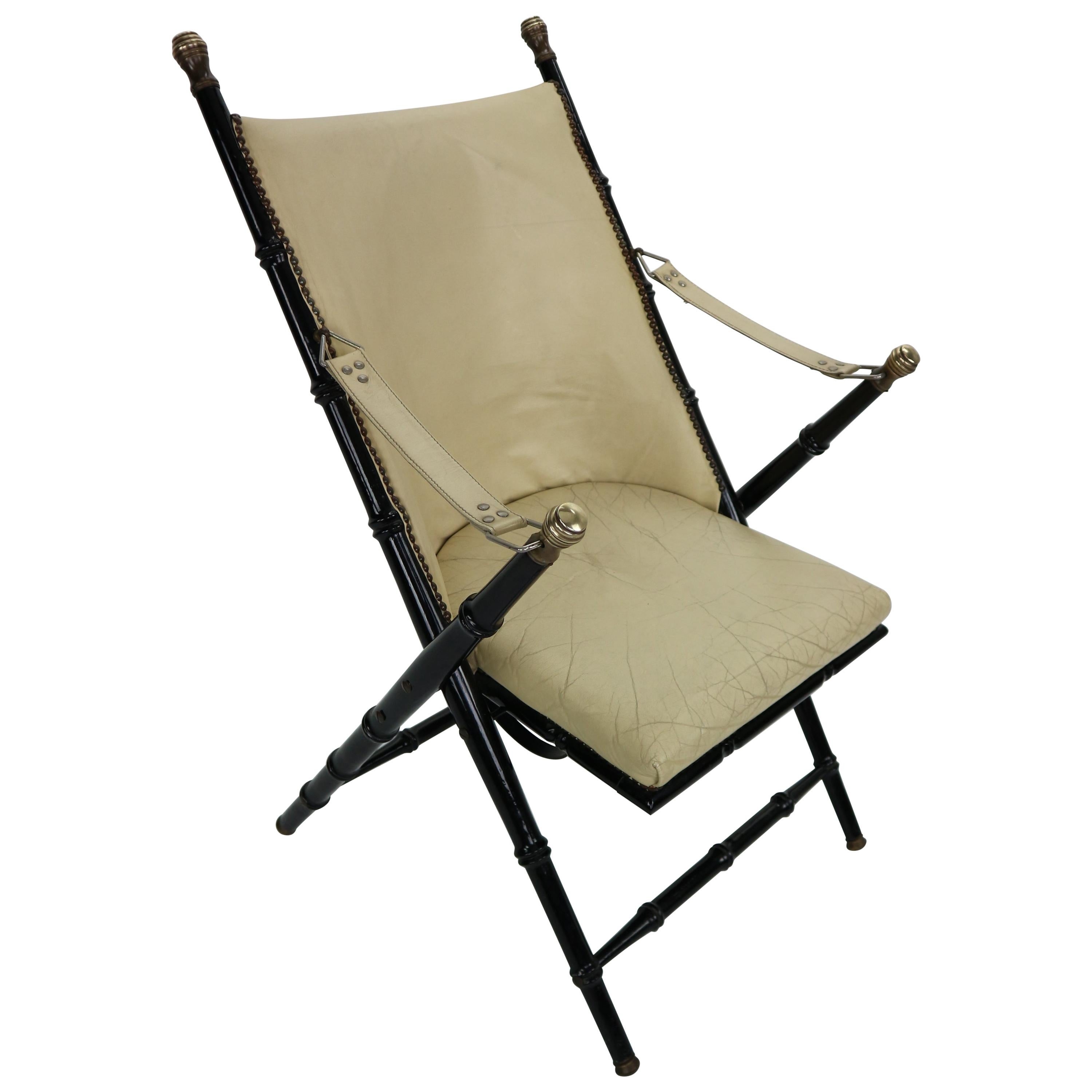 Midcentury Campaign Folding Chair in Leather by Valenti, 1970s