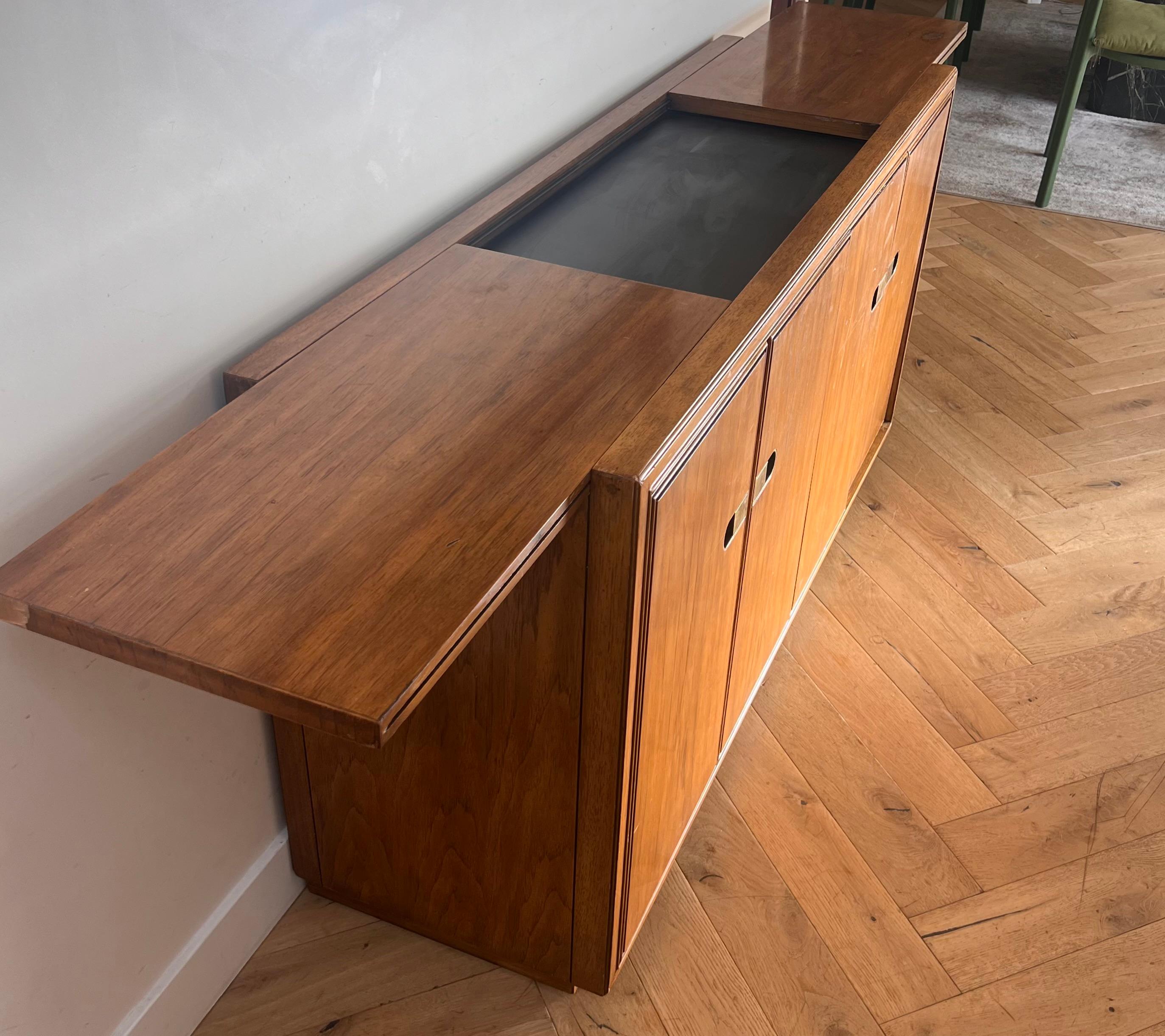 Mid century campaign pecan wood sideboard by Drexel, circa 1970 4