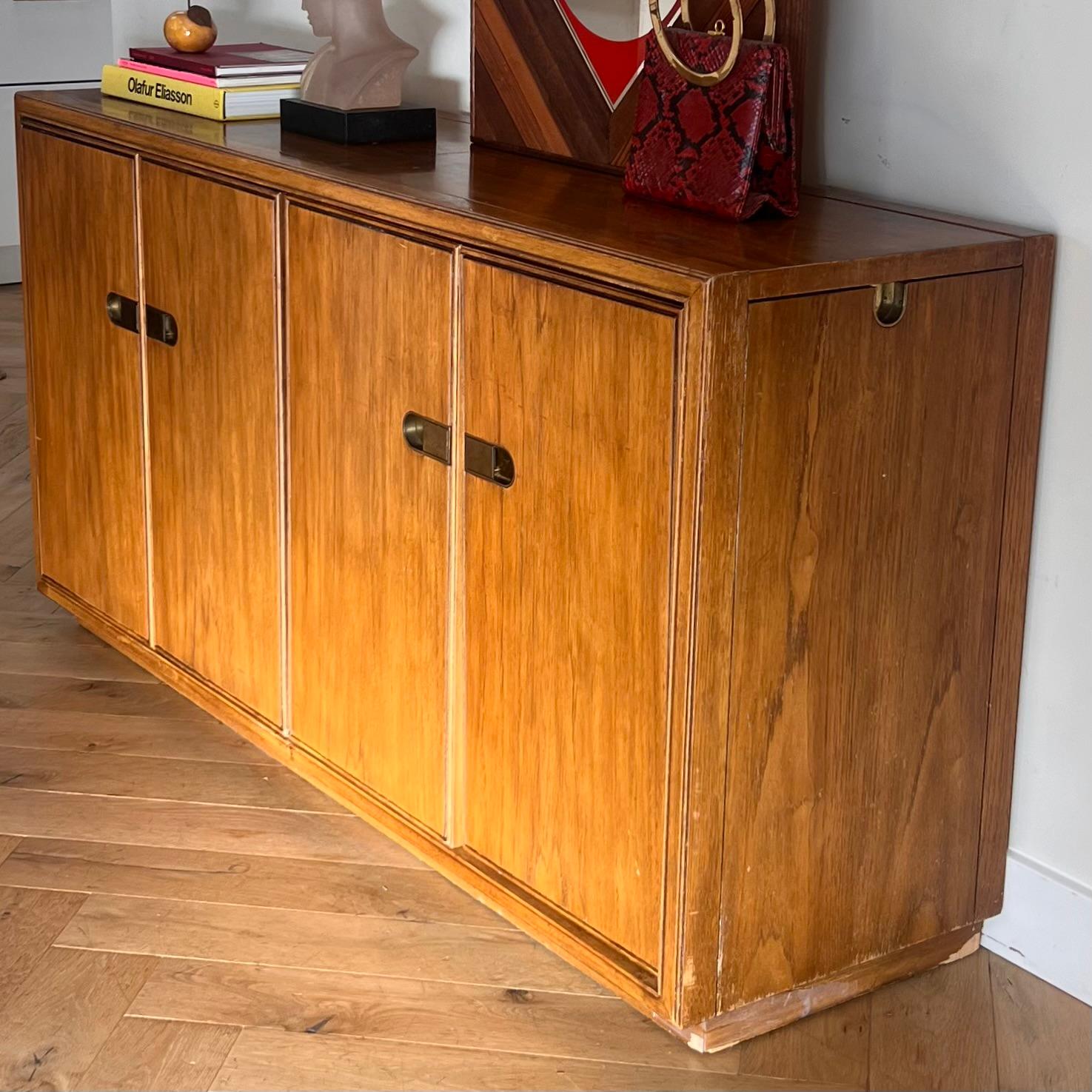 Mid century campaign pecan wood sideboard by Drexel, circa 1970 9