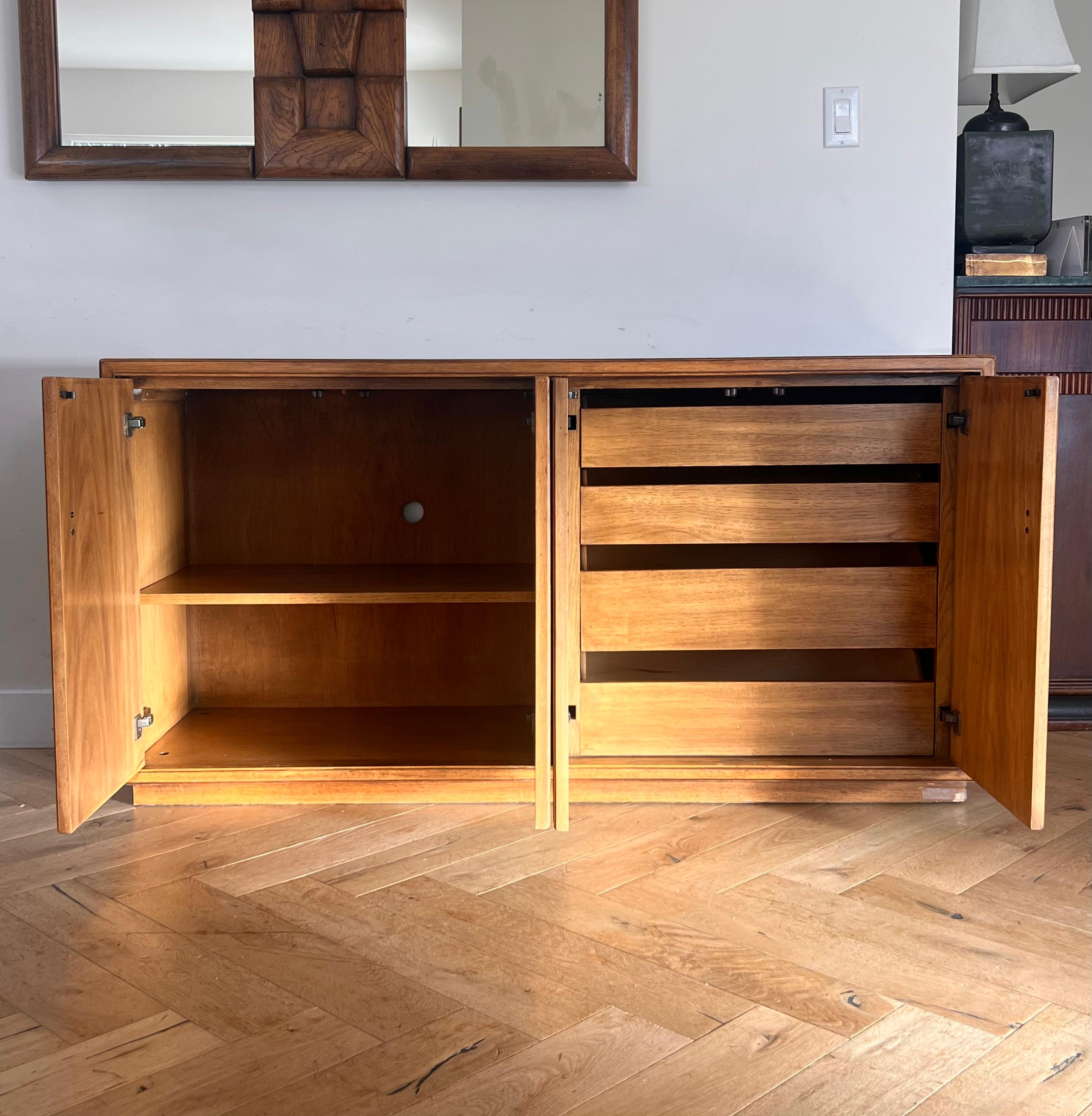 20th Century Mid century campaign pecan wood sideboard by Drexel, circa 1970 For Sale