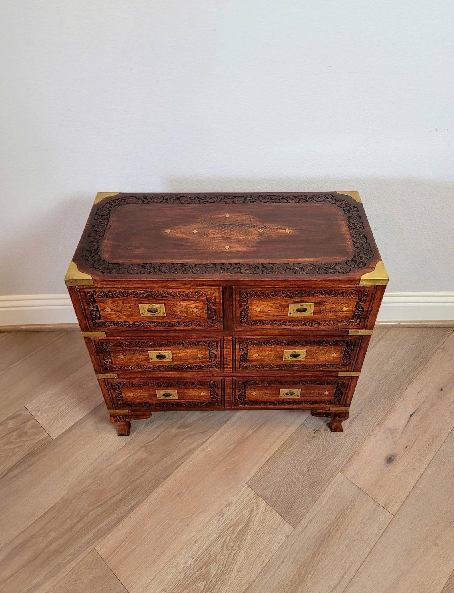Pakistani Mid-Century Campaign Style Anglo-Indian Rosewood Chest of Drawers