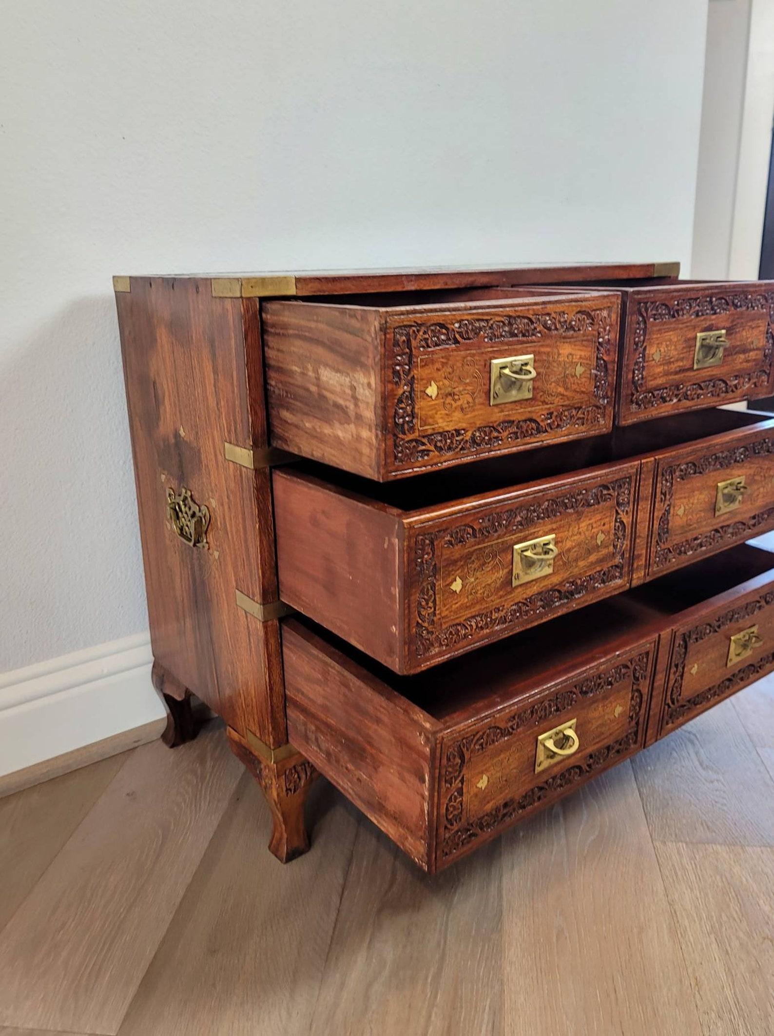 Mid-Century Campaign Style Anglo-Indian Rosewood Chest of Drawers In Good Condition In Forney, TX
