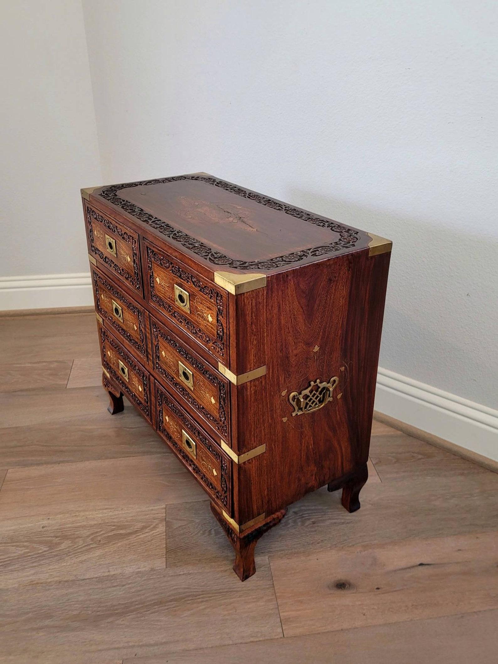20th Century Mid-Century Campaign Style Anglo-Indian Rosewood Chest of Drawers
