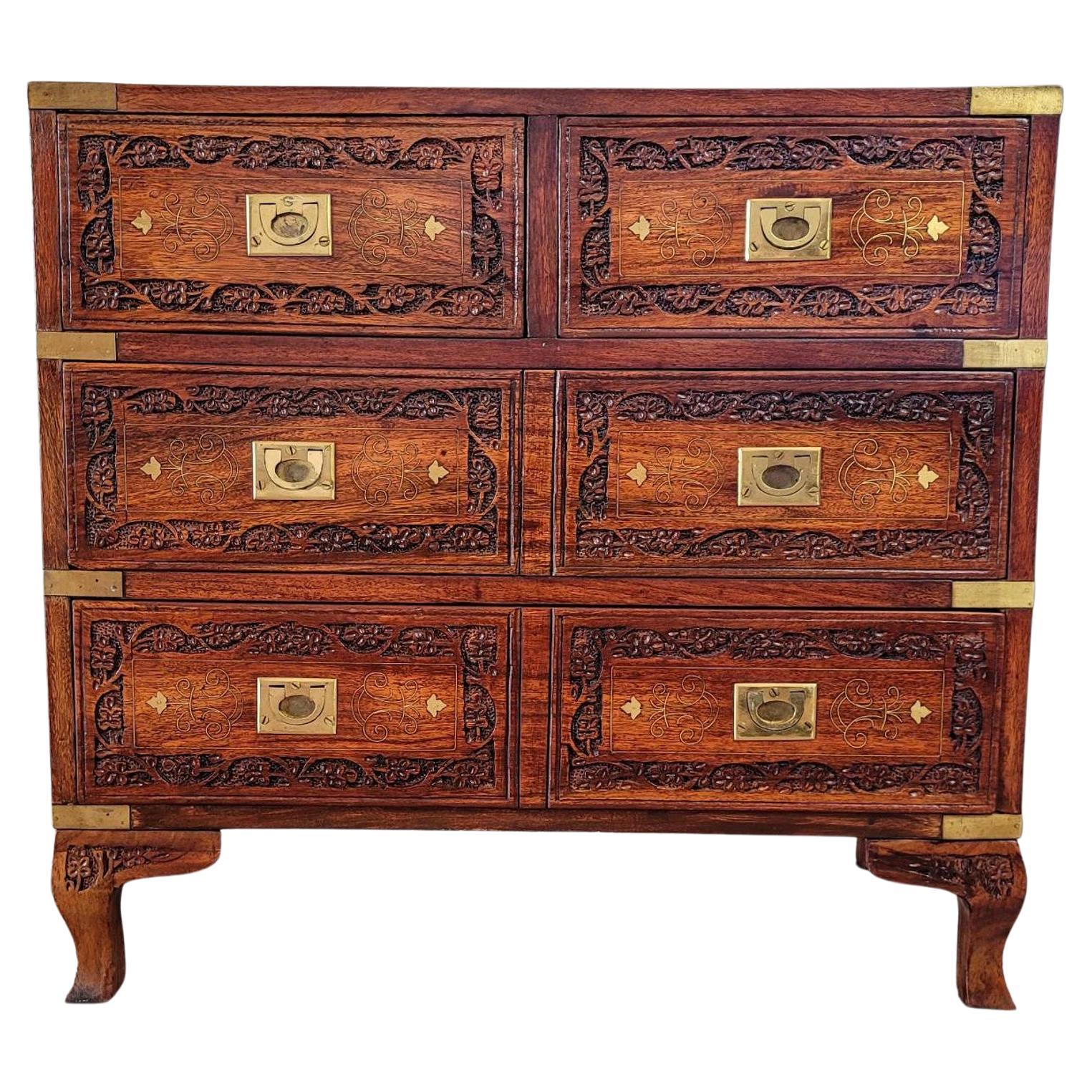 Mid-Century Campaign Style Anglo-Indian Rosewood Chest of Drawers