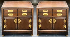 Mid-Century Campaign Style Brass & Fruitwood Side Tables / Chests - Pair