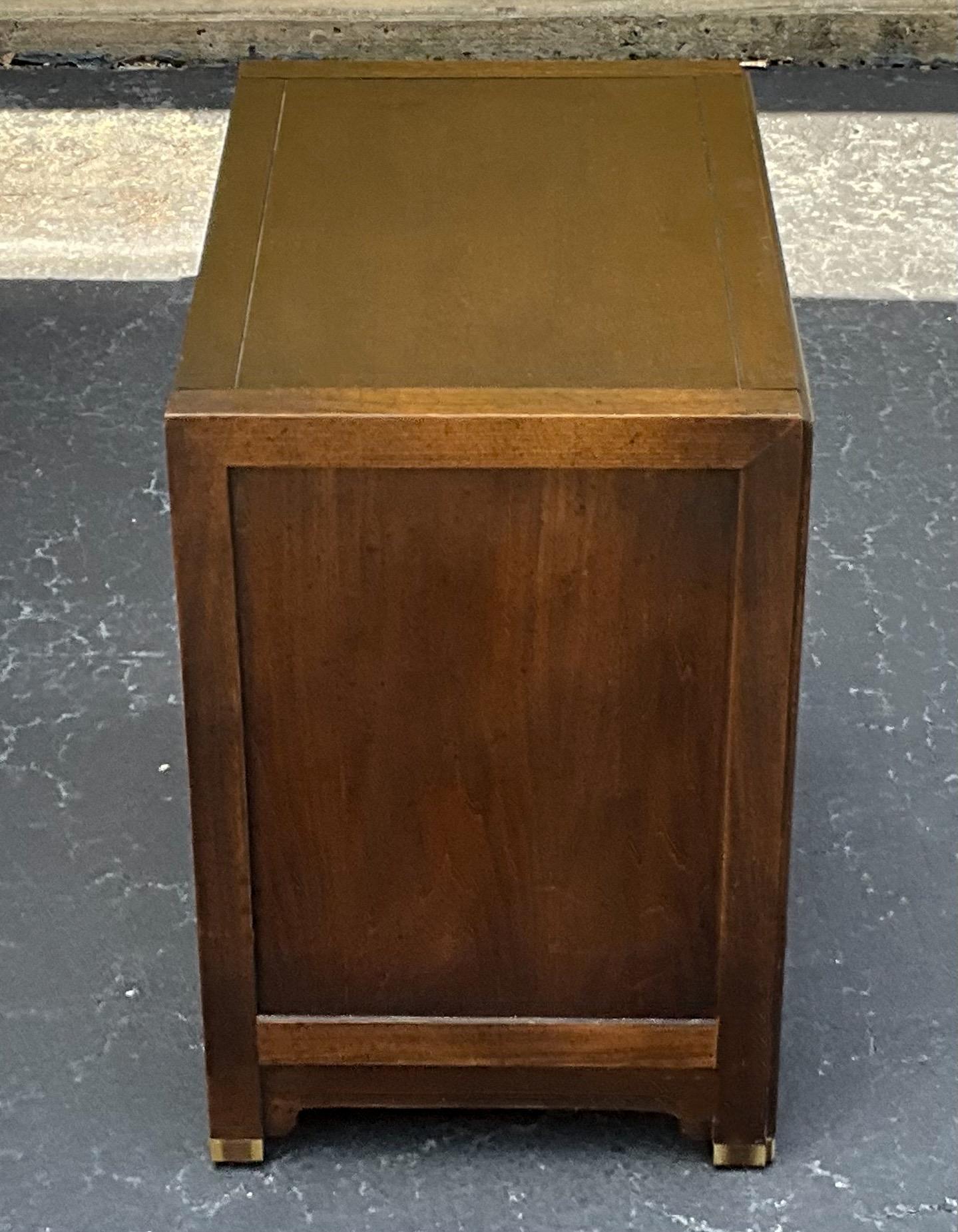 Mid-Century Campaign Style Brass & Fruitwood Side Tables / Chests - Pair In Good Condition For Sale In Kennesaw, GA