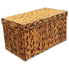 Mid-Century Campaign Style Burnt Bamboo Trunk / Coffee Table