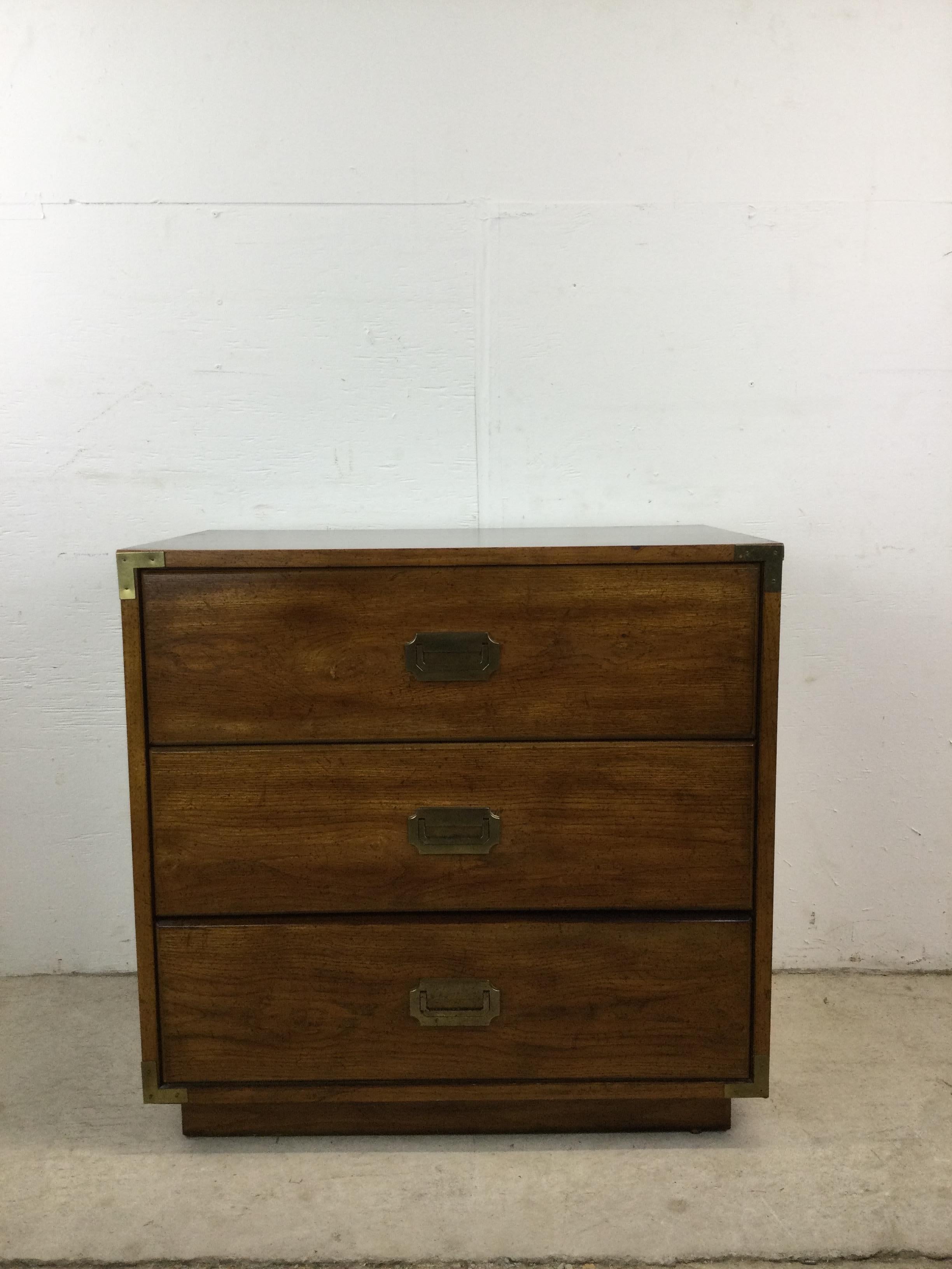 Veneer Mid Century Campaign Style Chest of Drawers For Sale