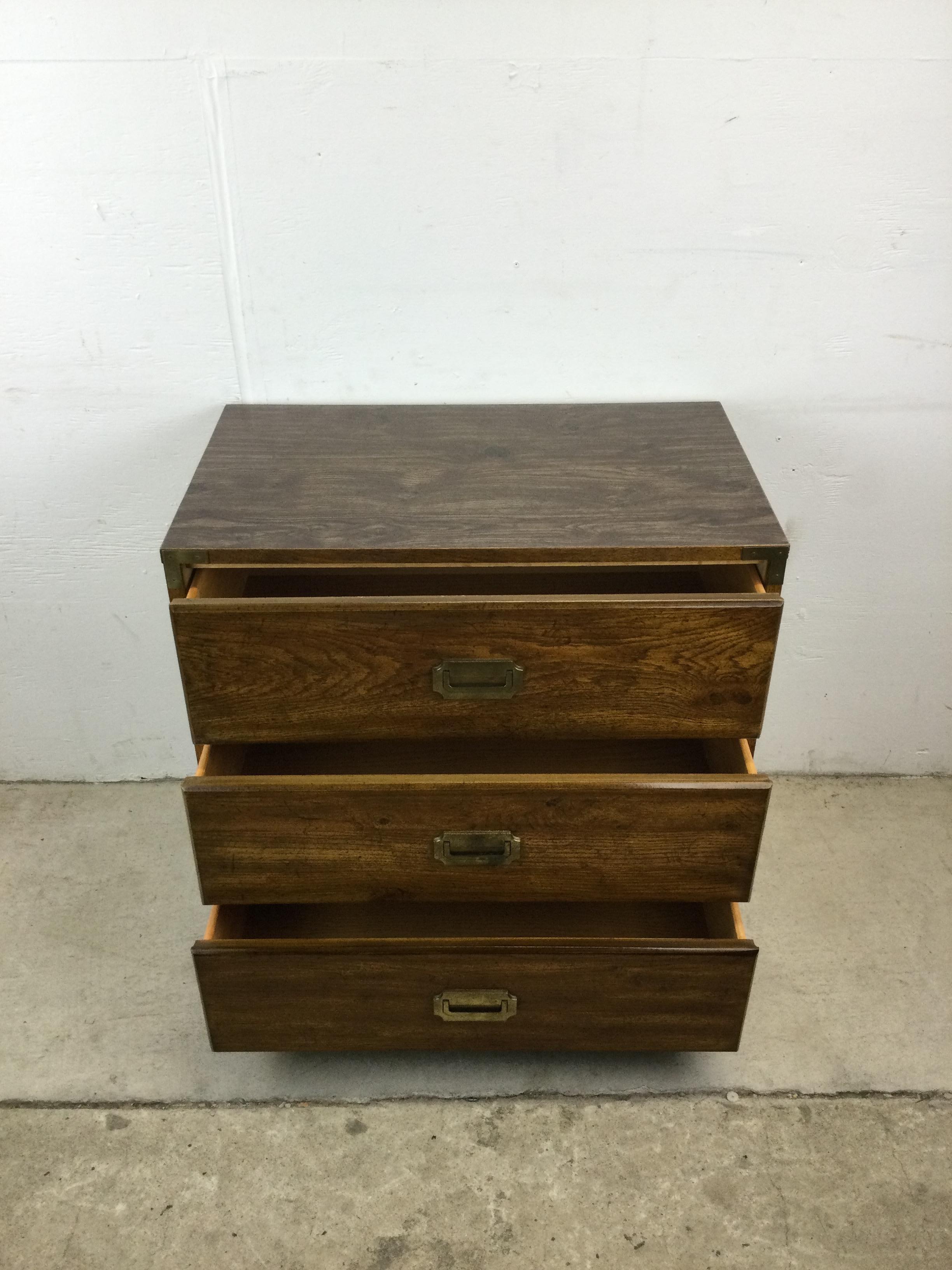 Mid Century Campaign Style Chest of Drawers with Brass Hardware For Sale 4