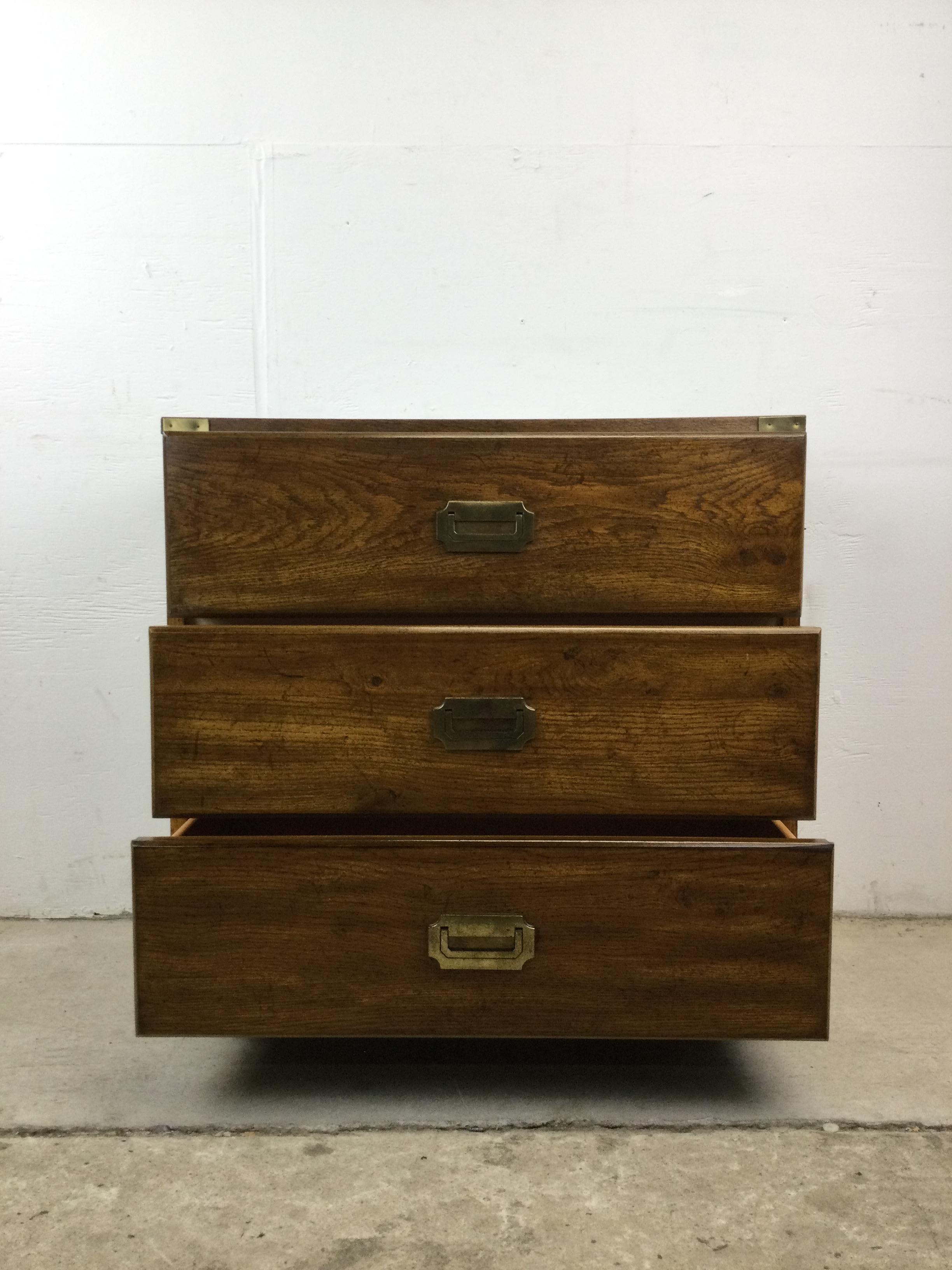 Mid Century Campaign Style Chest of Drawers with Brass Hardware For Sale 5