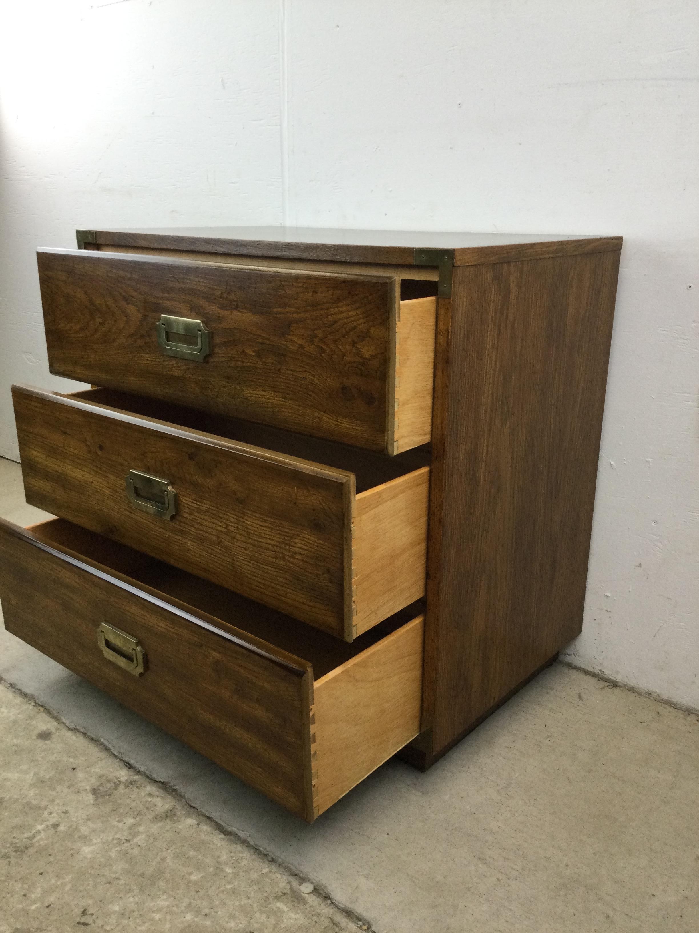 Mid Century Campaign Style Chest of Drawers with Brass Hardware For Sale 6