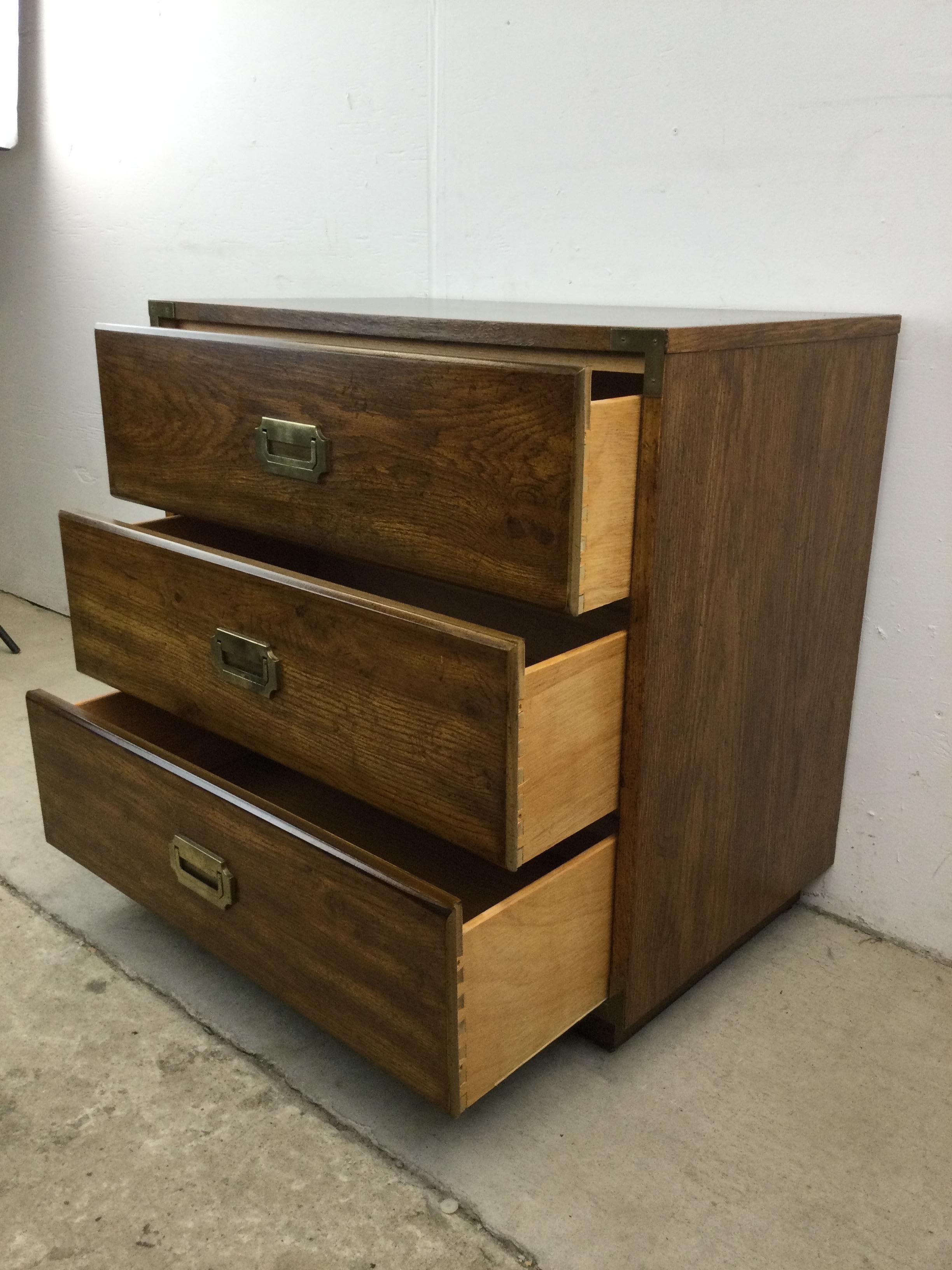 Mid Century Campaign Style Chest of Drawers with Brass Hardware For Sale 7